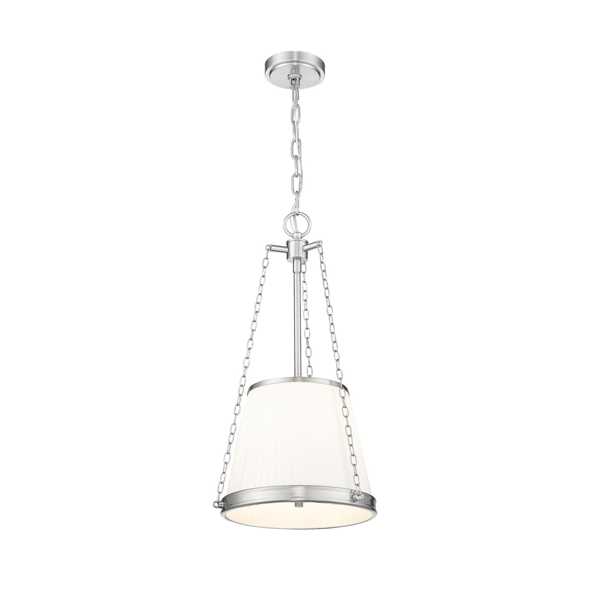 Shown in Brushed Nickel finish and White glass and White shade