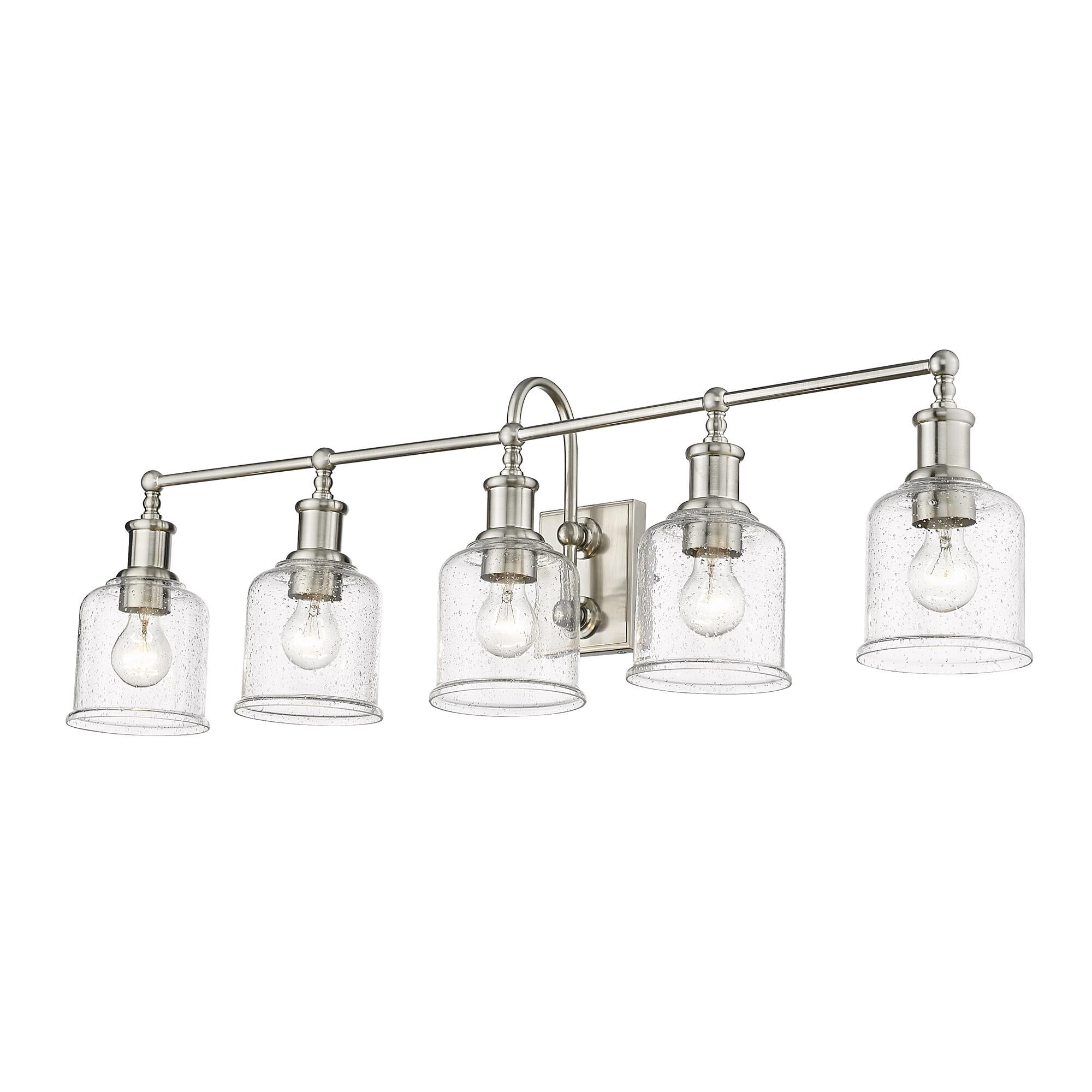 Shown in Brushed Nickel finish and Glass shade