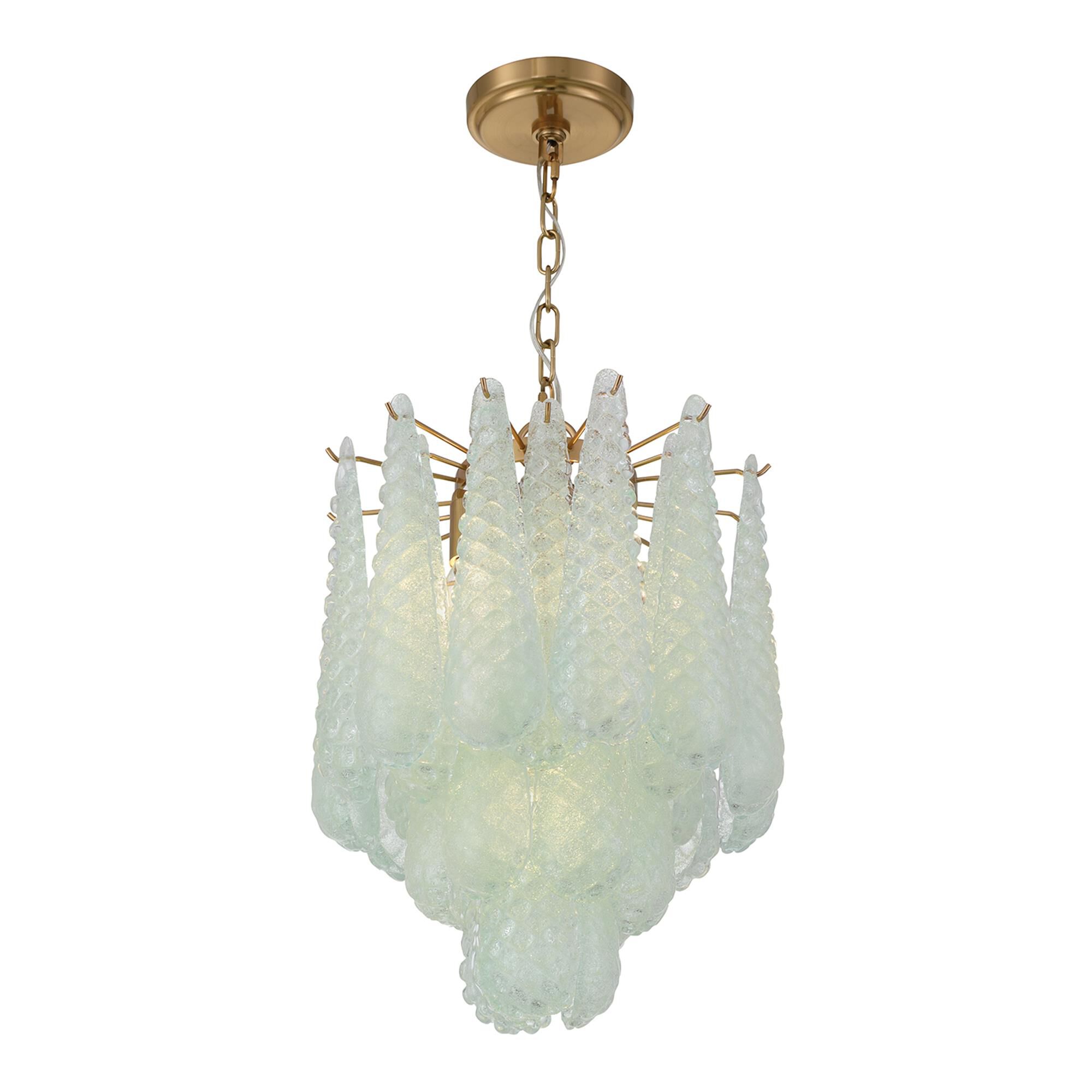 Shown in Aged Brass finish and Sand Green glass