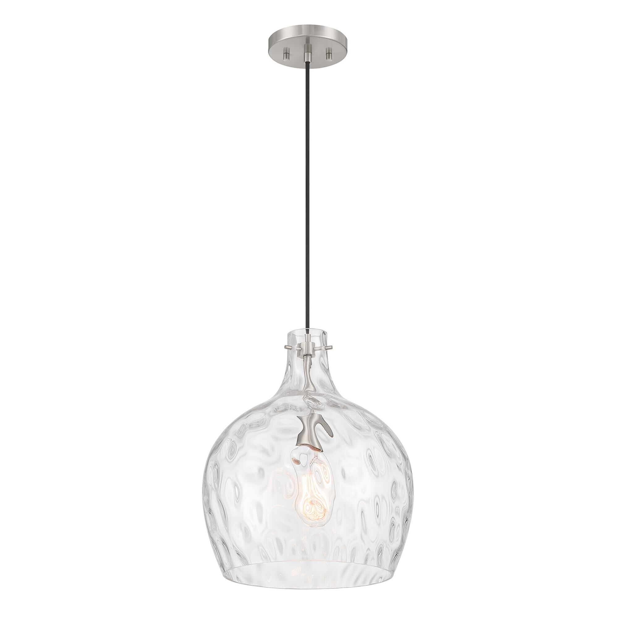 Shown in Brushed Nickel finish and Hammered glass