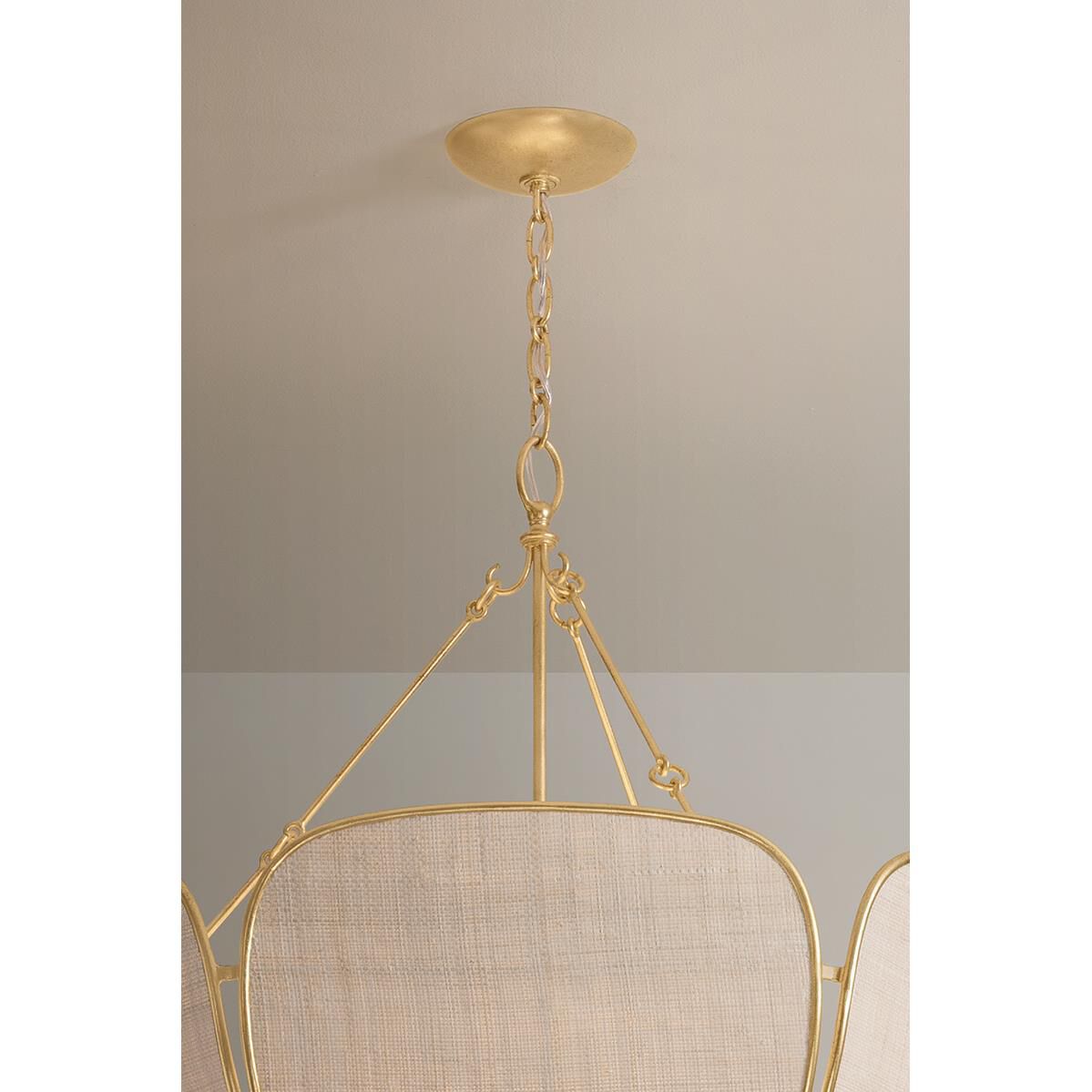 Shown in Vintage Gold Leaf finish and Natural Woven Saguran shade
