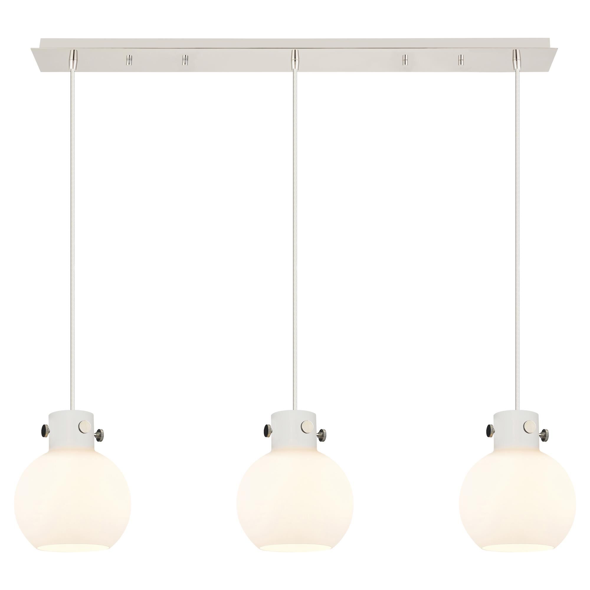 Shown in Polished Nickel finish and White glass and White Glass shade