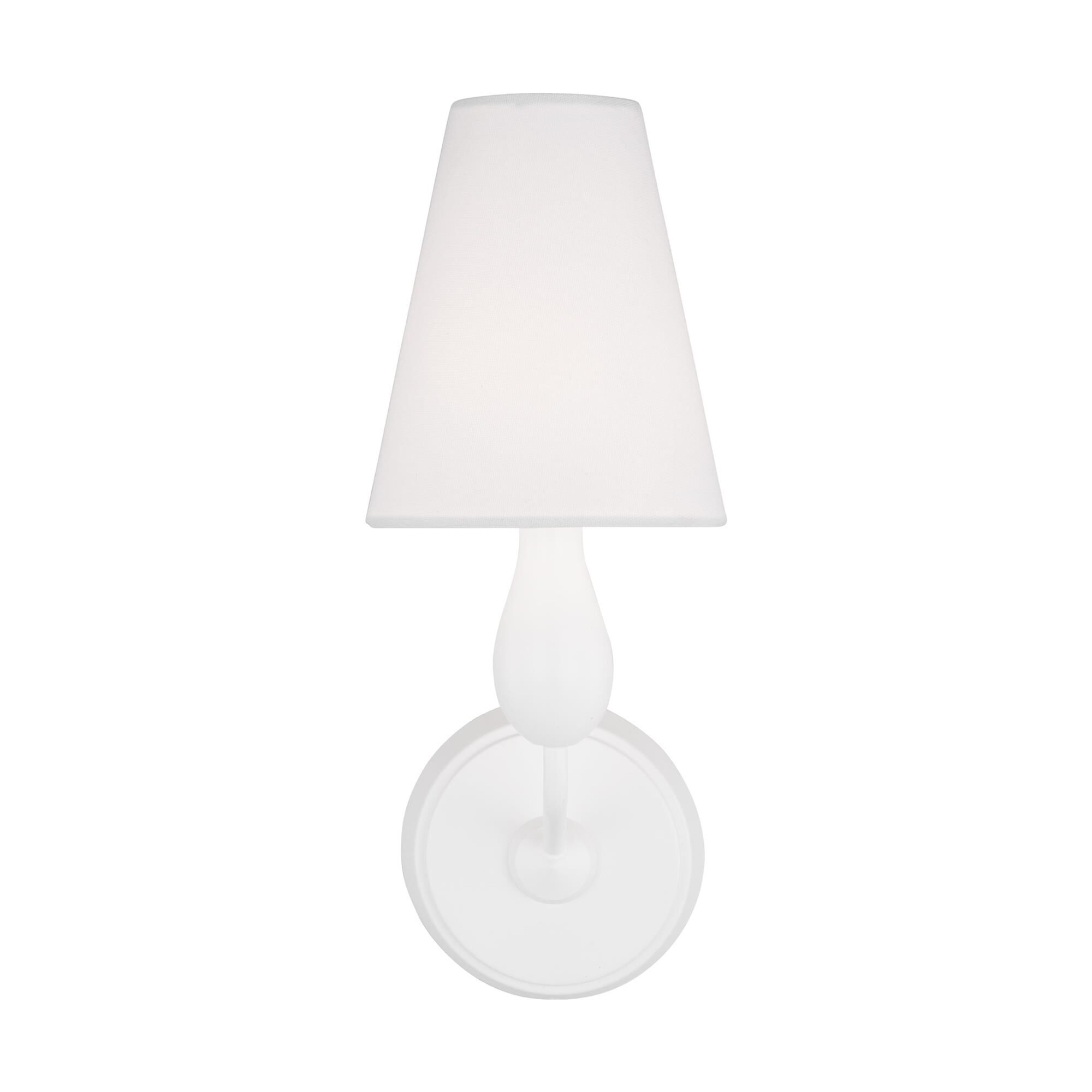 Shown in Matte White finish and White Linen Fabric shade