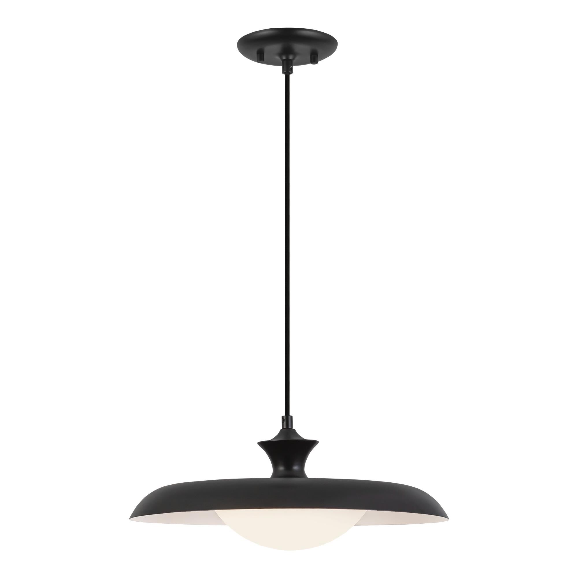 Shown in Glossy Black finish and Opal glass and Steel shade