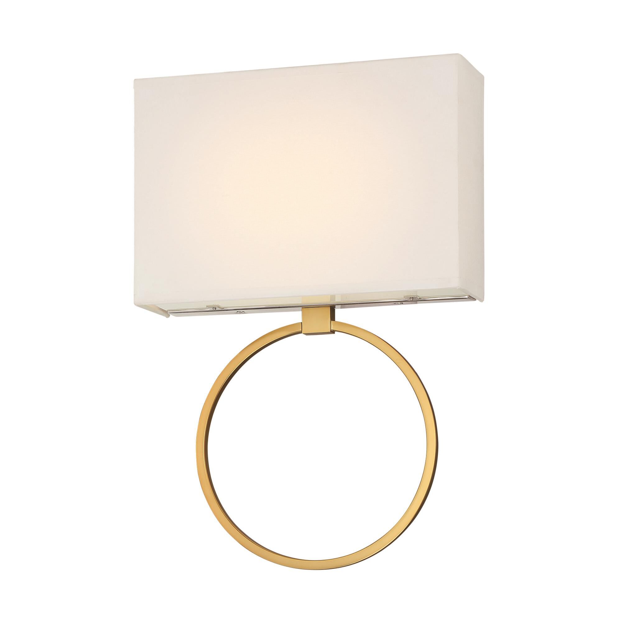 Shown in Painted Honey Gold With Polish finish and White glass and Fabric shade