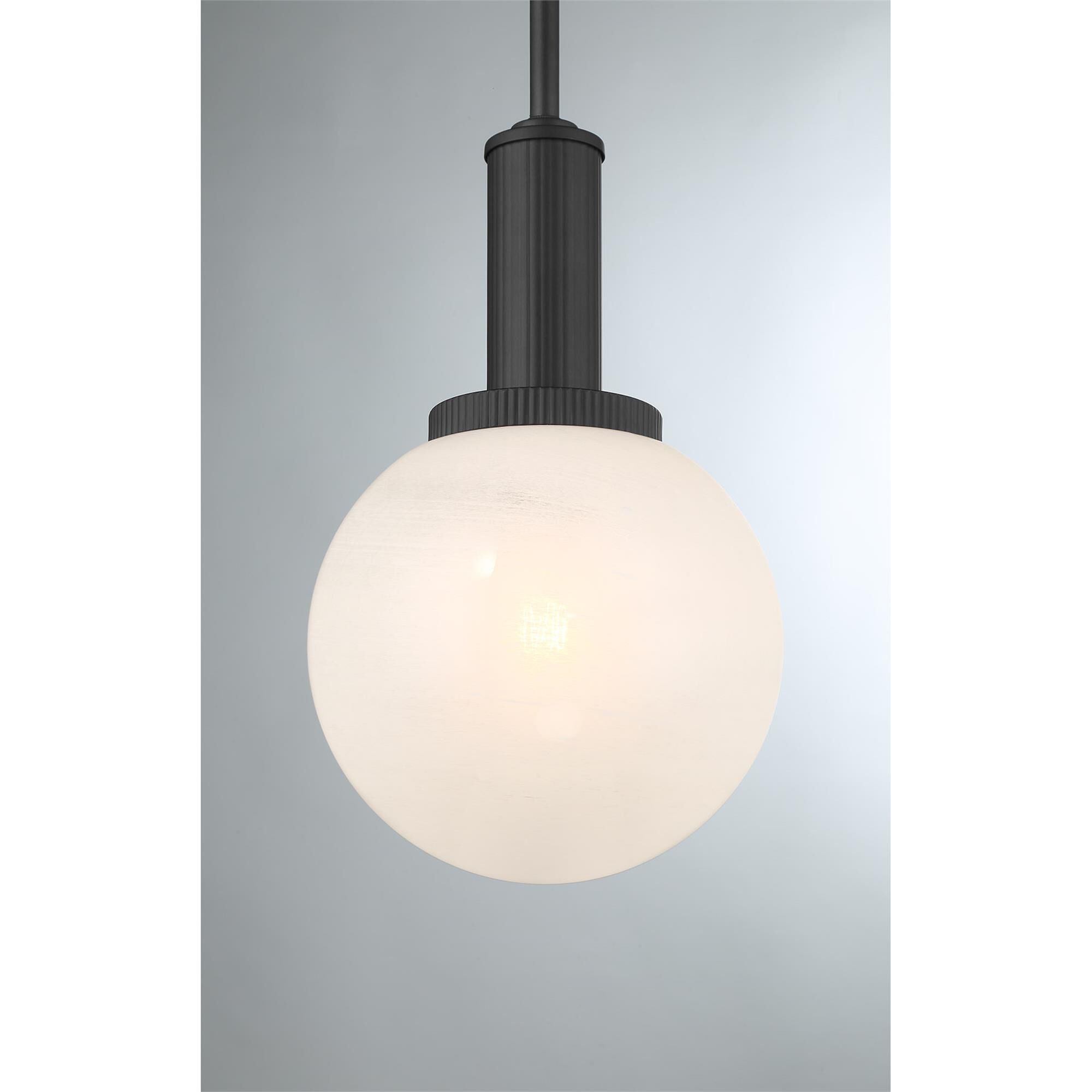 Shown in Matte Black finish and White Strie glass