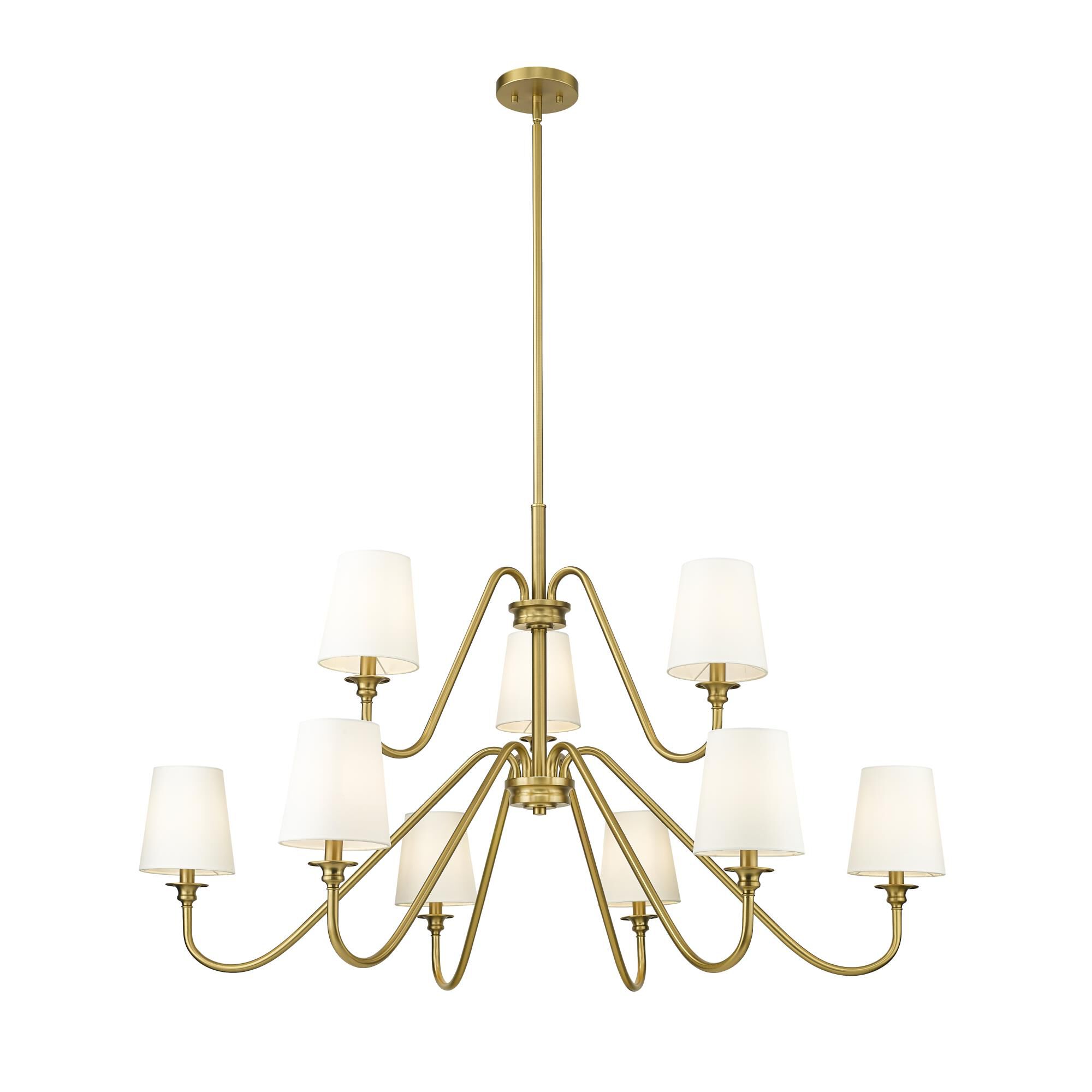 Shown in Modern Gold finish and White glass and White shade