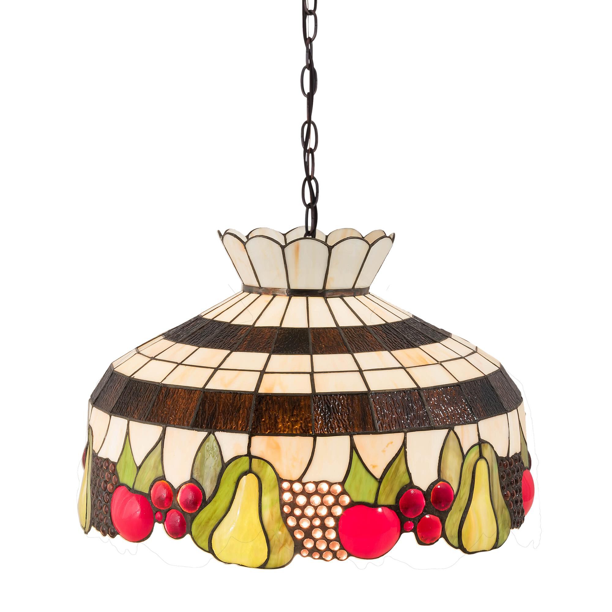 Shown in Mahogany Bronze finish and Beige-Flame-Avocado-Red-Purple glass