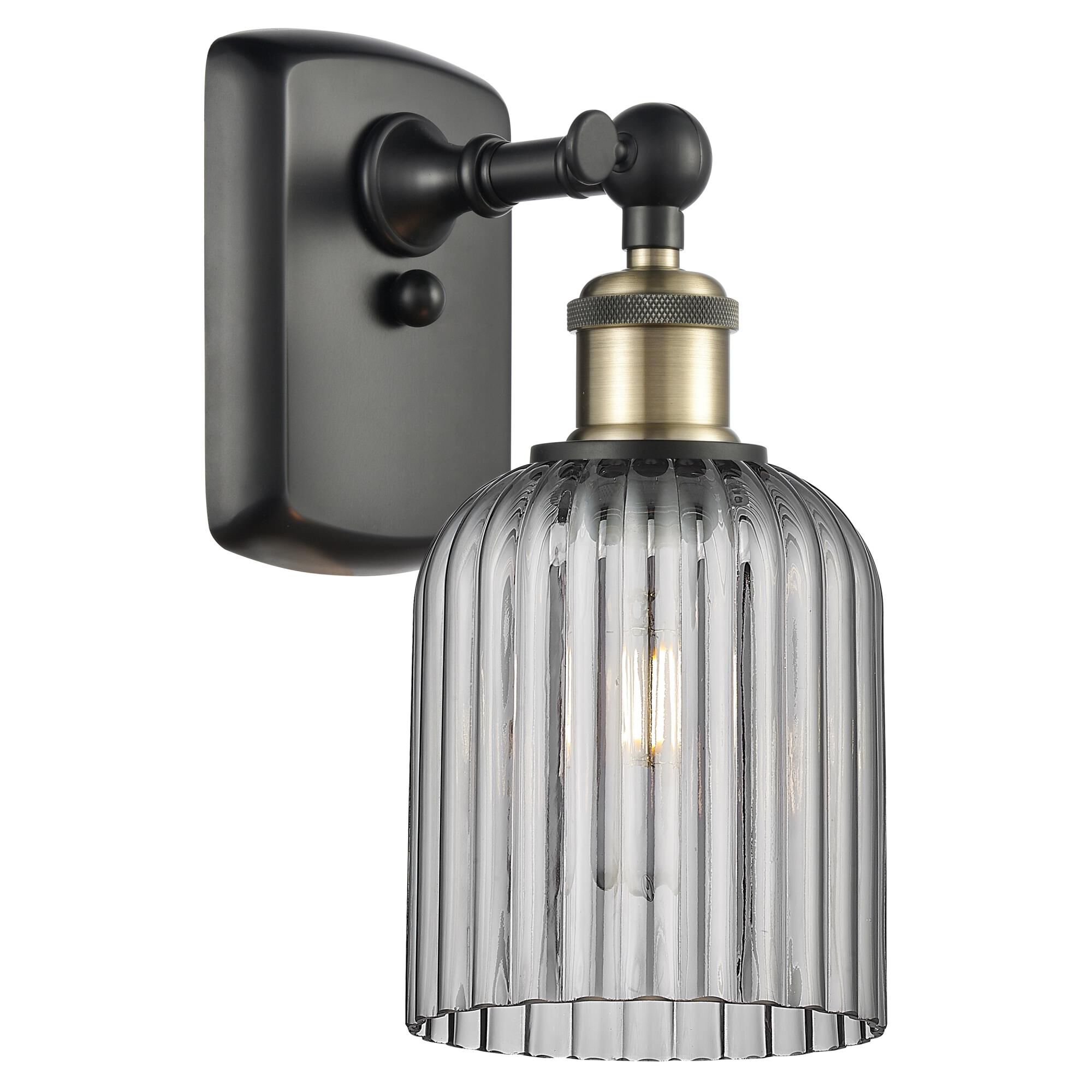 Shown in Black Antique Brass finish and Light Smoke shade