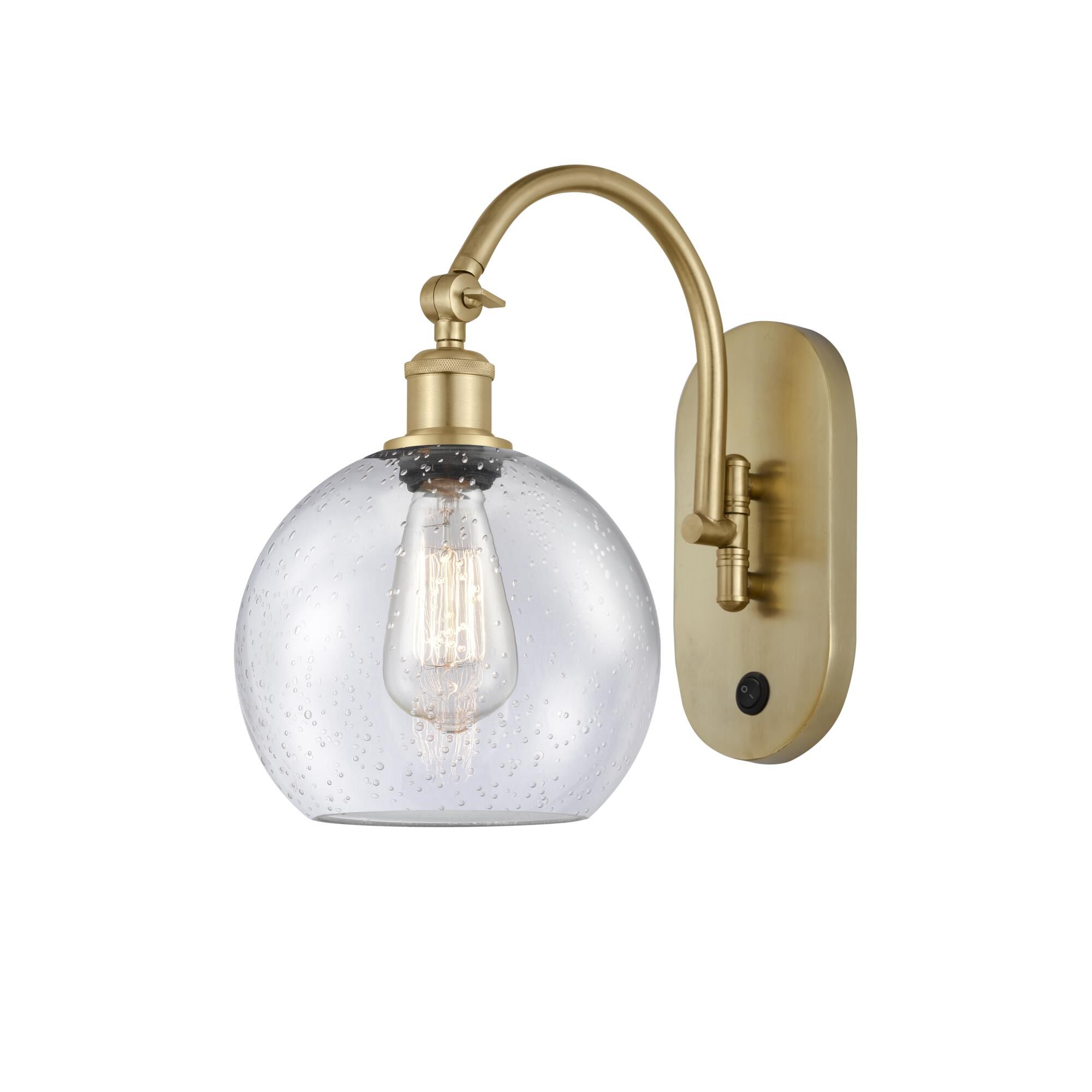 Shown in Satin Gold finish and Seedy glass