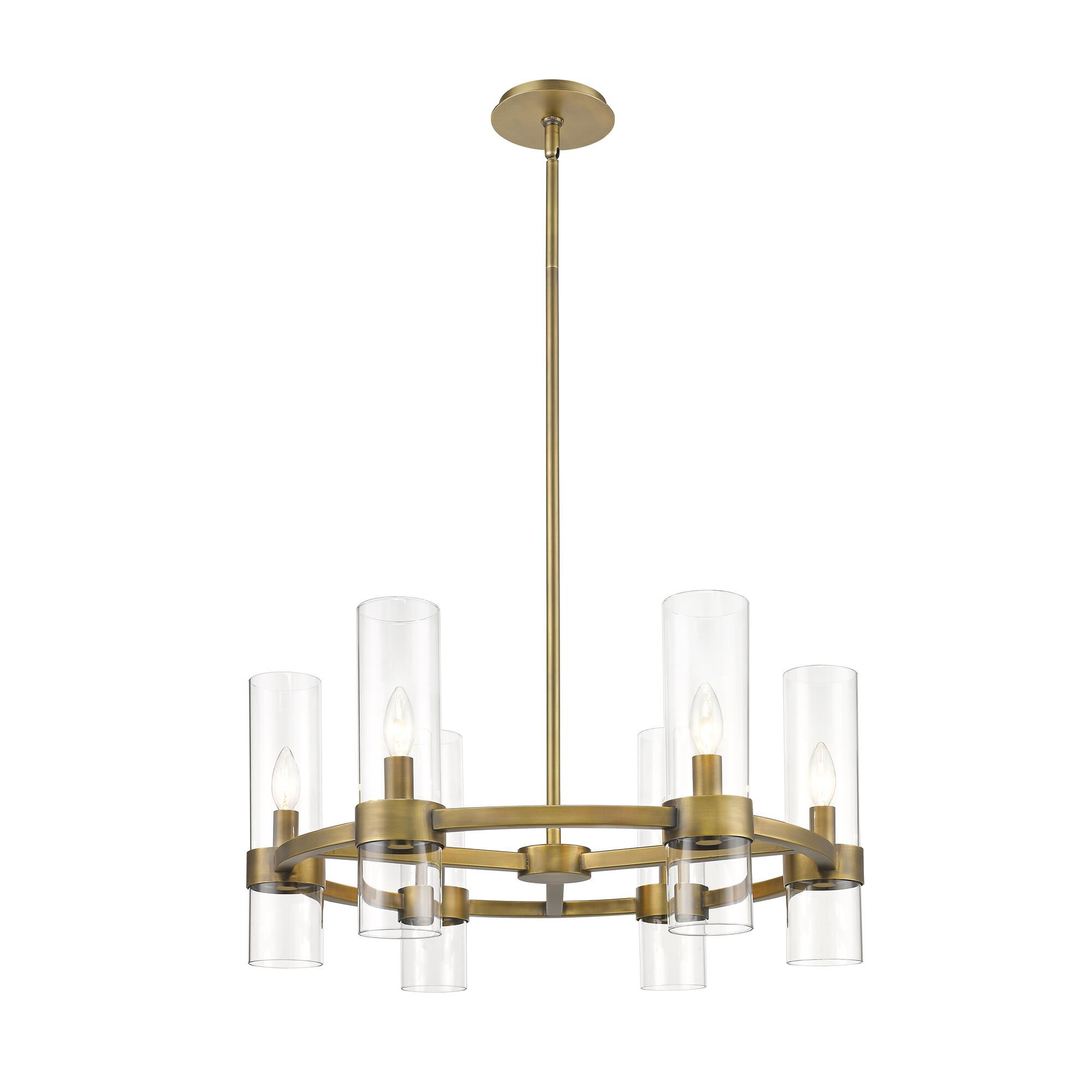 Shown in Rubbed Brass finish and Glass shade