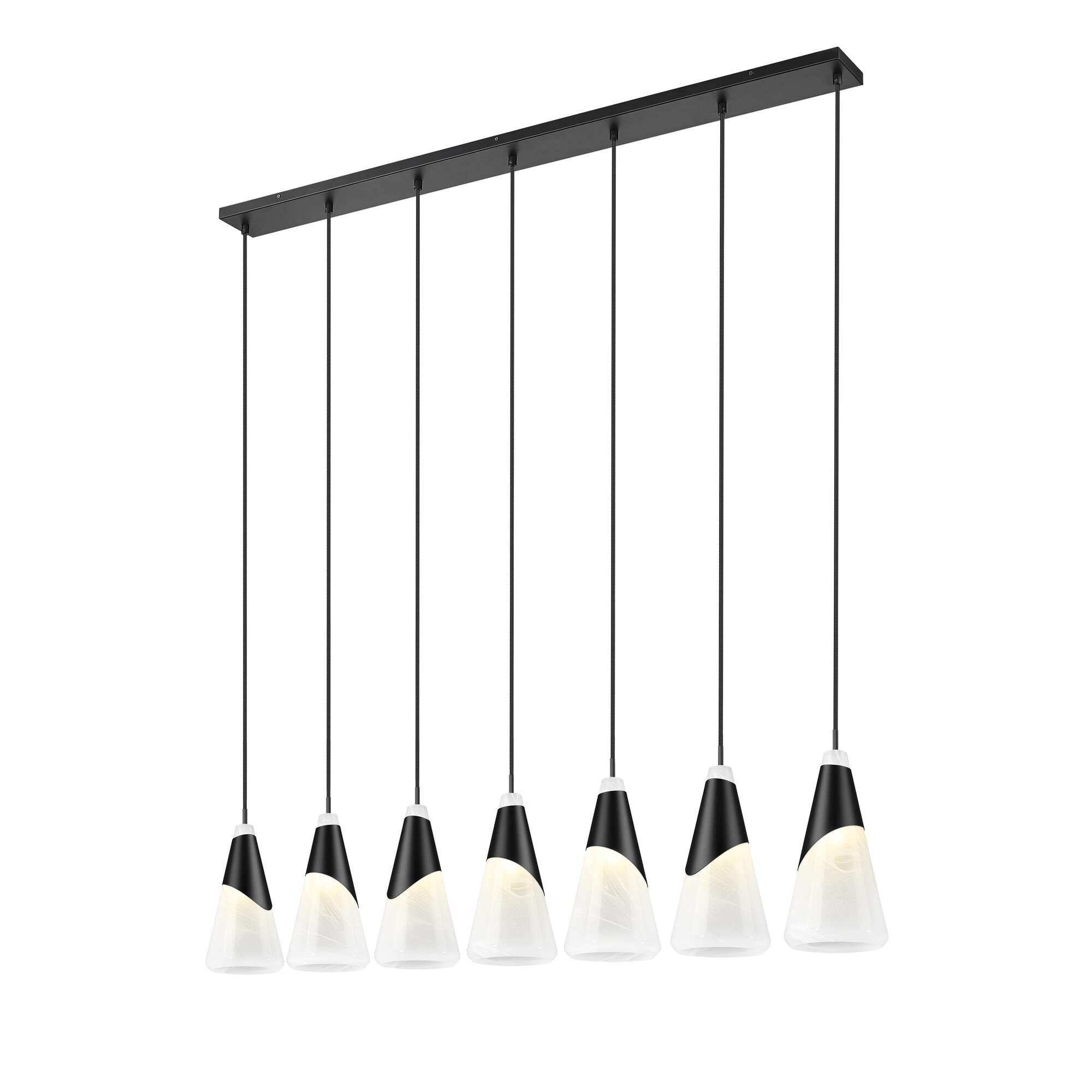 Shown in Matte Black finish and White Swirl glass and White Swirl shade