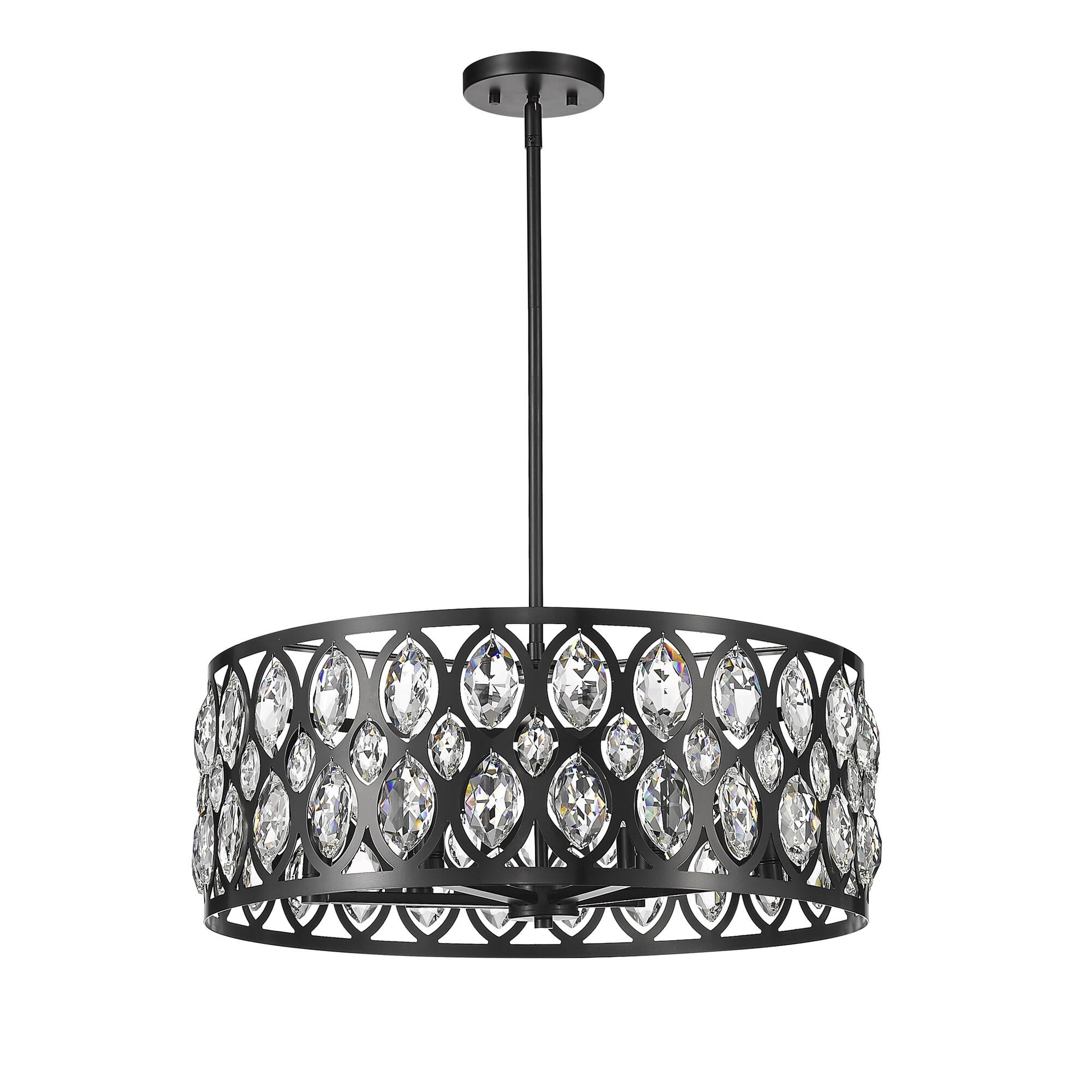 Shown in Matte Black finish and Steel + K9 Crystal glass and Steel + K9 Crystal shade
