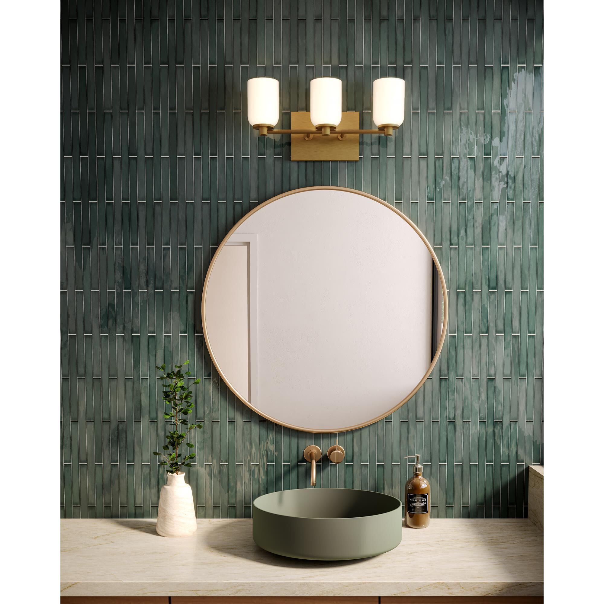 Shown in Brushed Gold finish and Opal glass