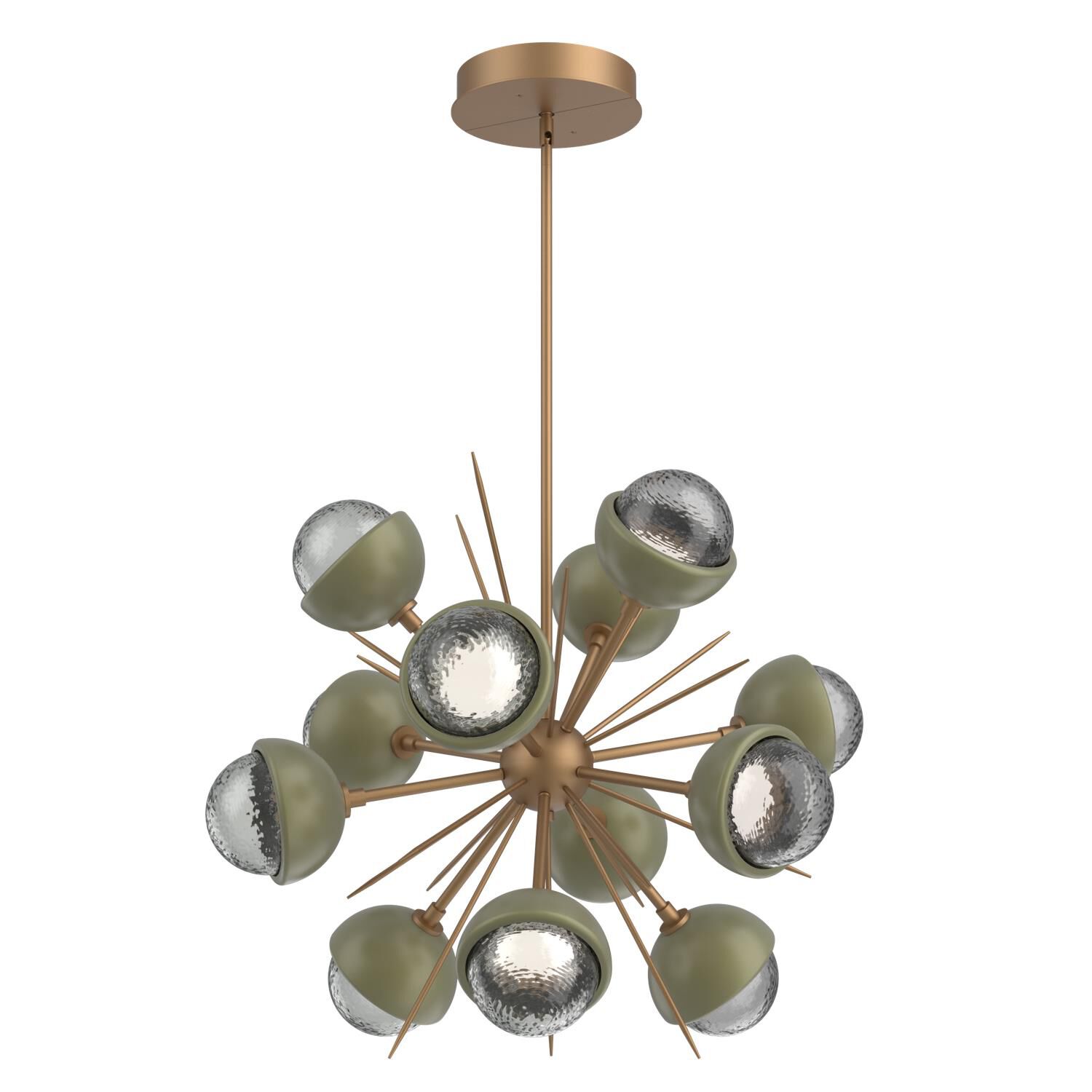 Shown in Novel Brass finish and Smoke glass and Sage Green accent