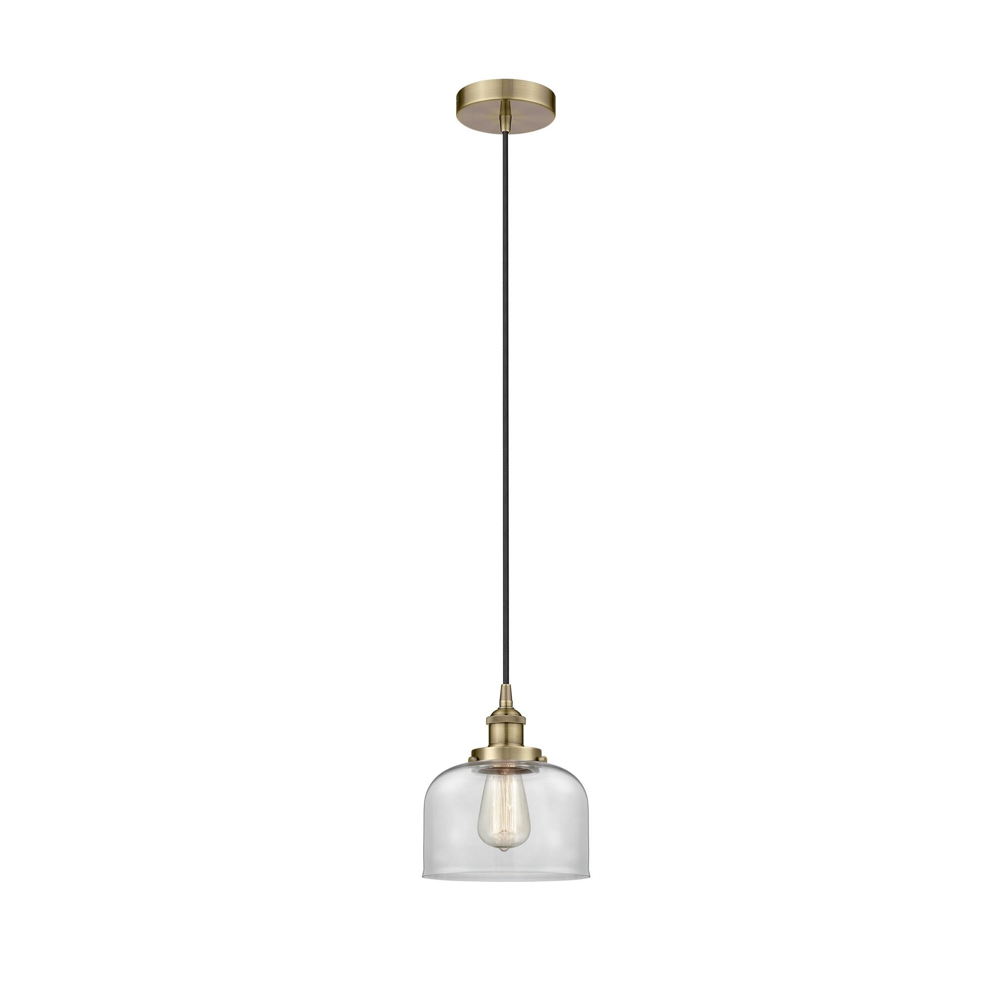 Shown in Antique Brass finish and Clear Large Bell glass