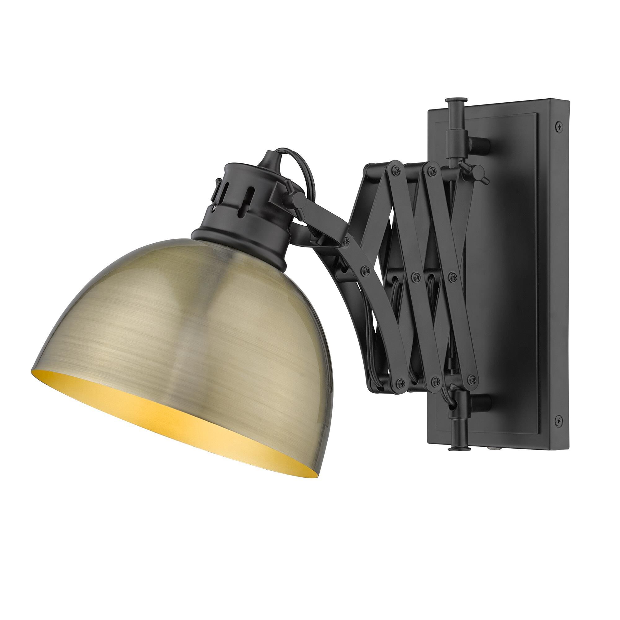 Shown in Matte Black finish and Aged Brass shade