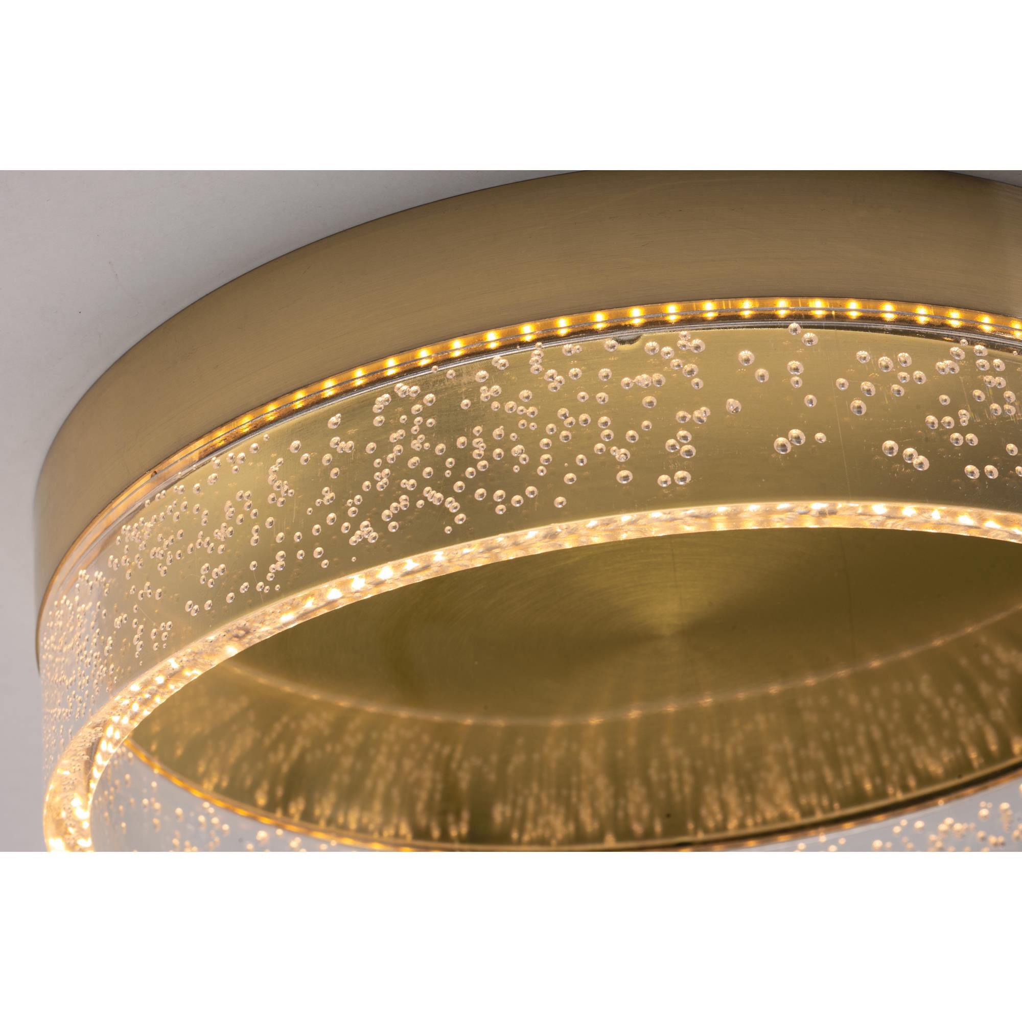 Shown in Satin Brass finish and Clear Bubble Acrylic shade