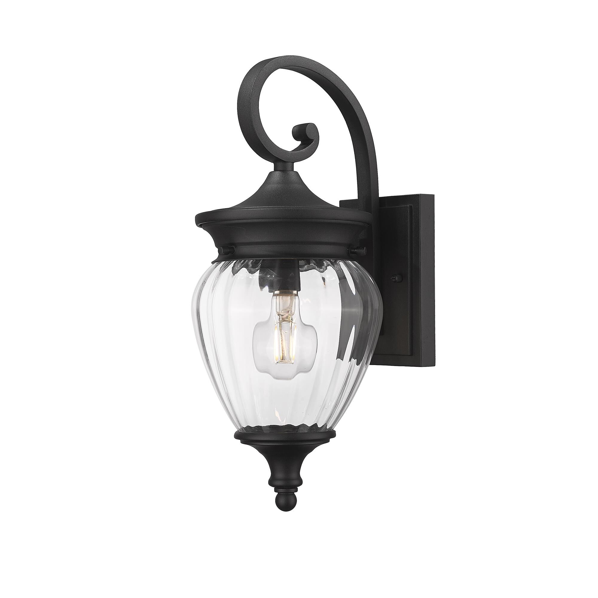 Shown in Black finish and Clear Ribbed glass and Clear Ribbed shade