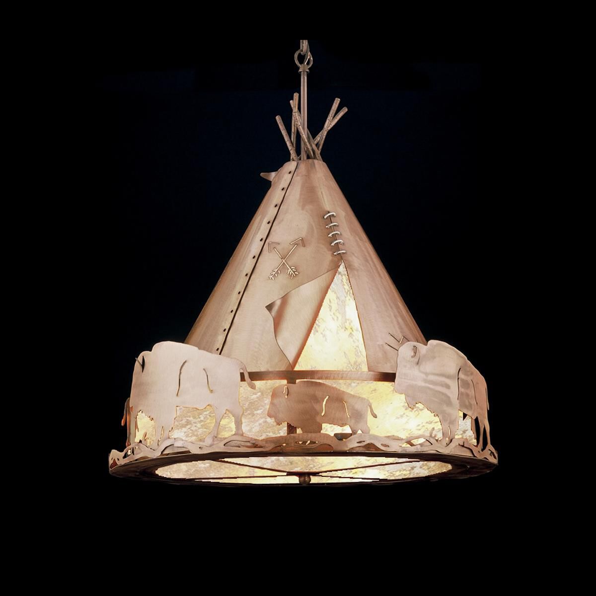 Teepee With Buffalo 24 Inch Large Pendant by Meyda Lighting