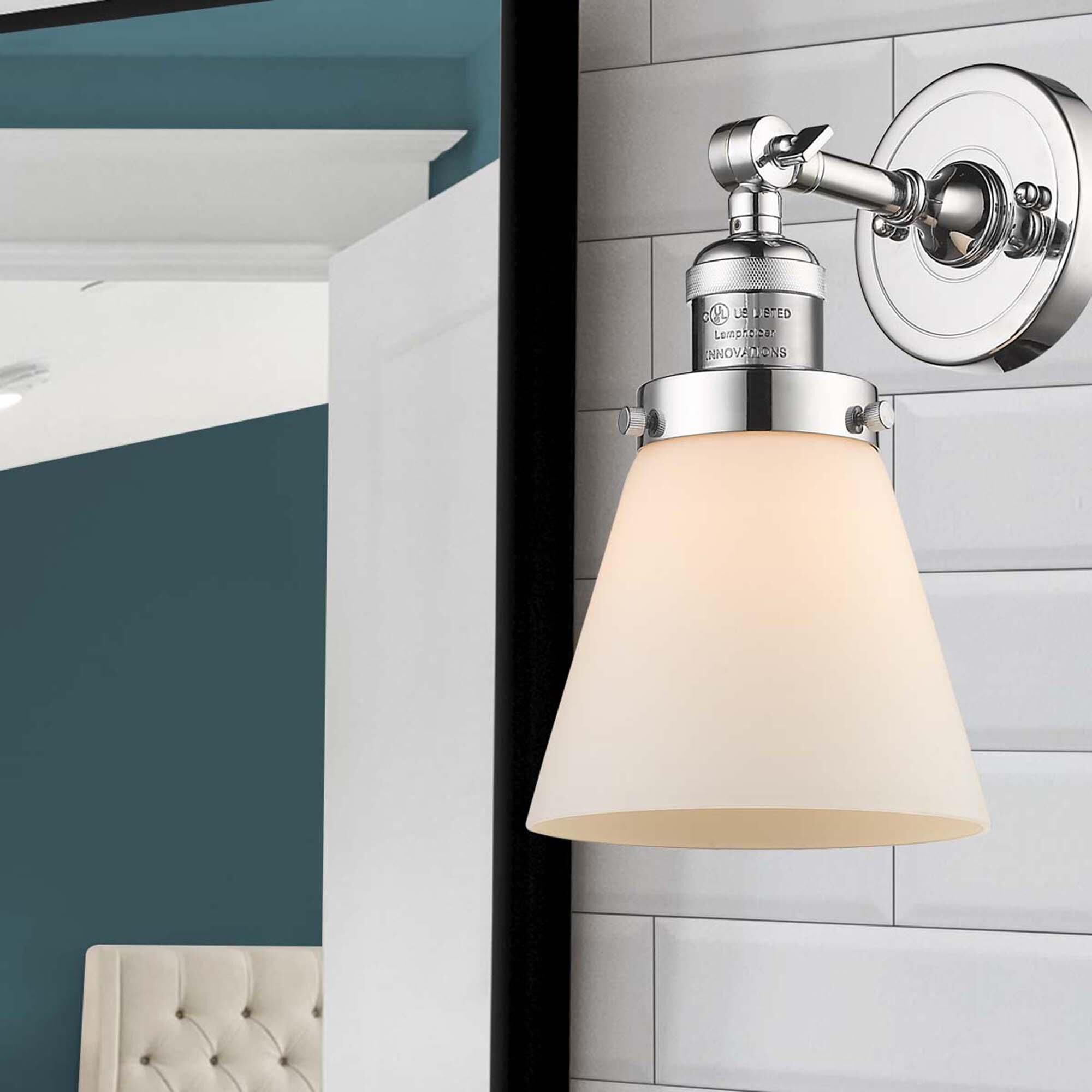 Shown in Polished Chrome finish and Matte White Cased glass