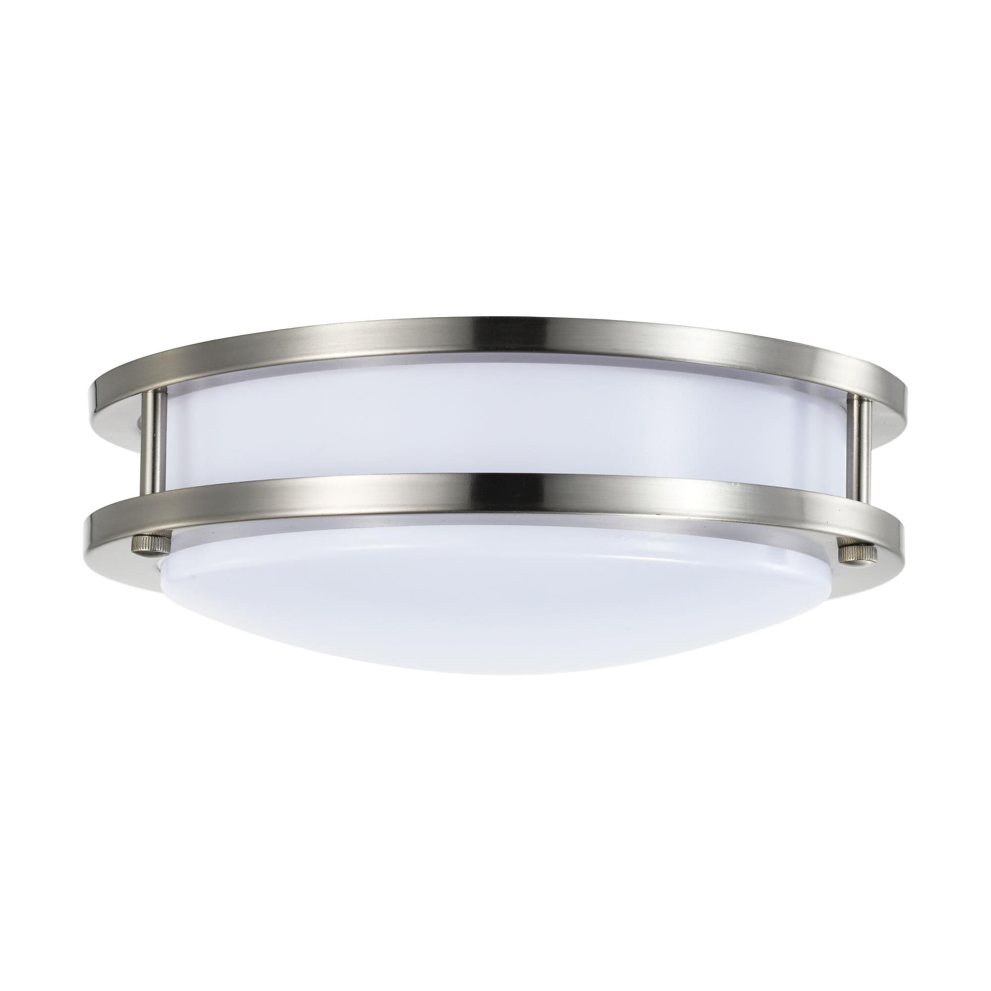 Shown in Brushed Nickel finish and White glass