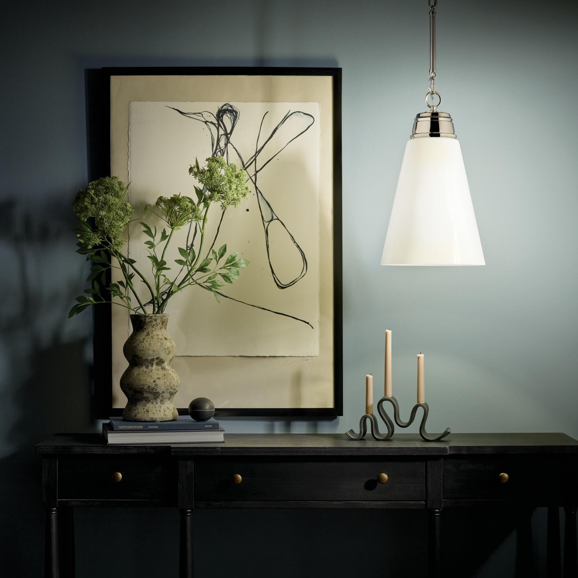 Shown in Polished Nickel finish and Opal glass