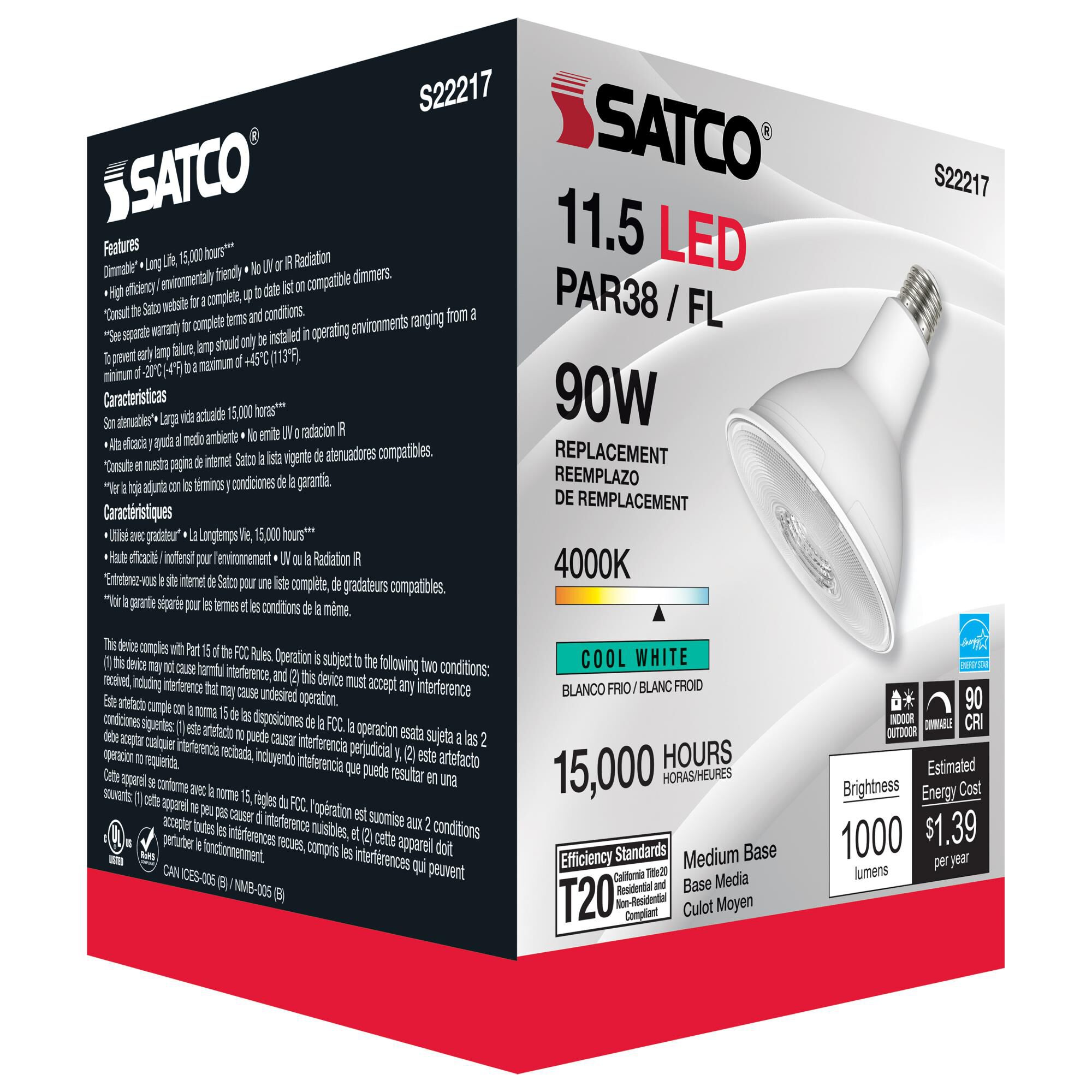 Dimmable 11.5 Watt 4000K PAR38 LED Light Bulb by Satco