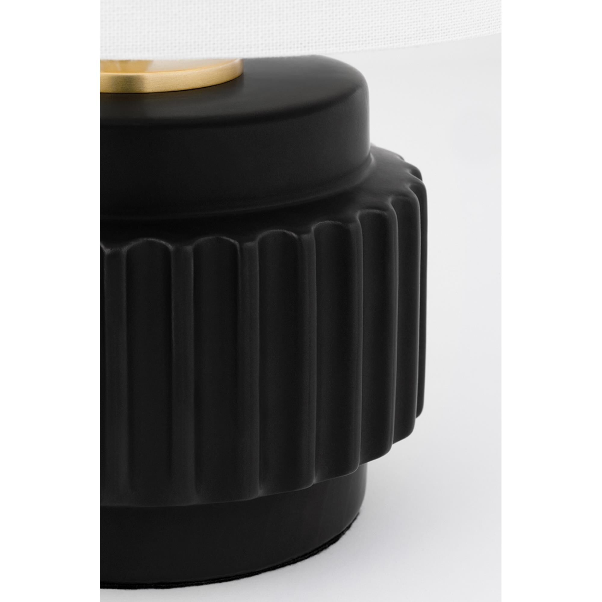 Shown in Matte Black finish and White Belgian Linen shade