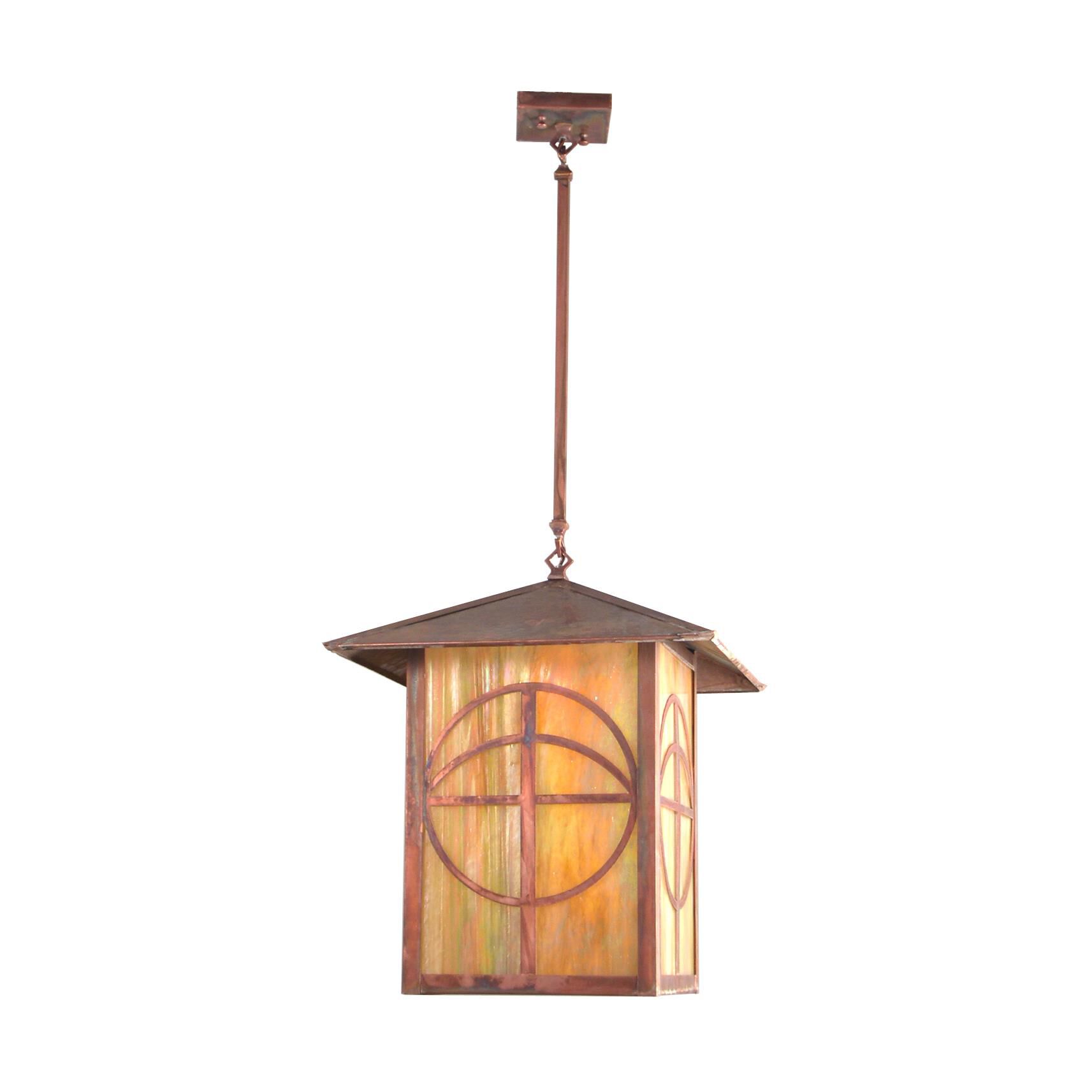 Shown in Vintage Copper Finish finish and Beige Iridescent glass