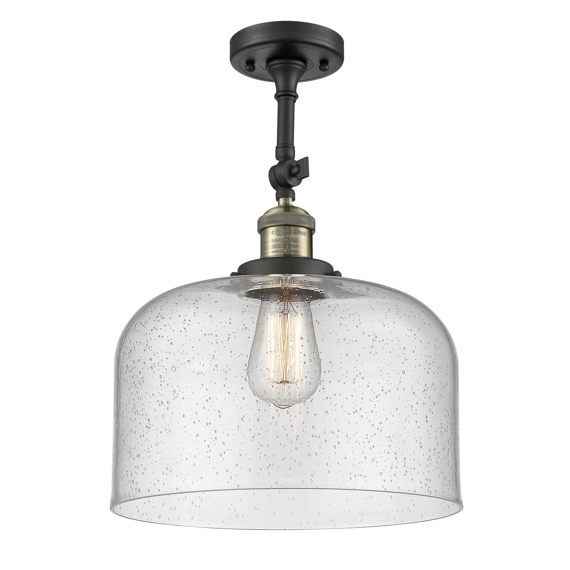 Shown in Black Antique Brass finish and Seedy glass