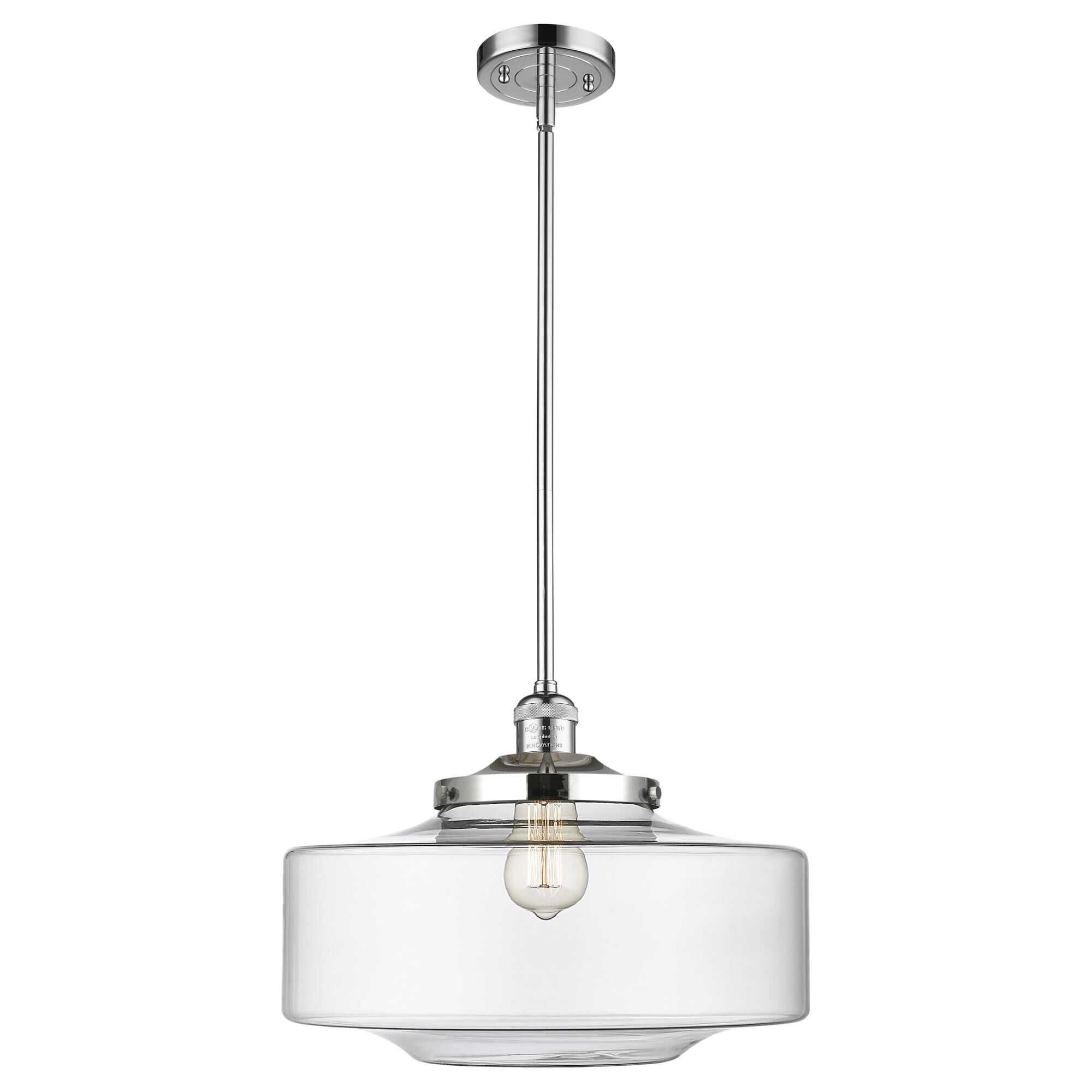 Shown in Polished Chrome finish and Clear Large Bridgeton glass