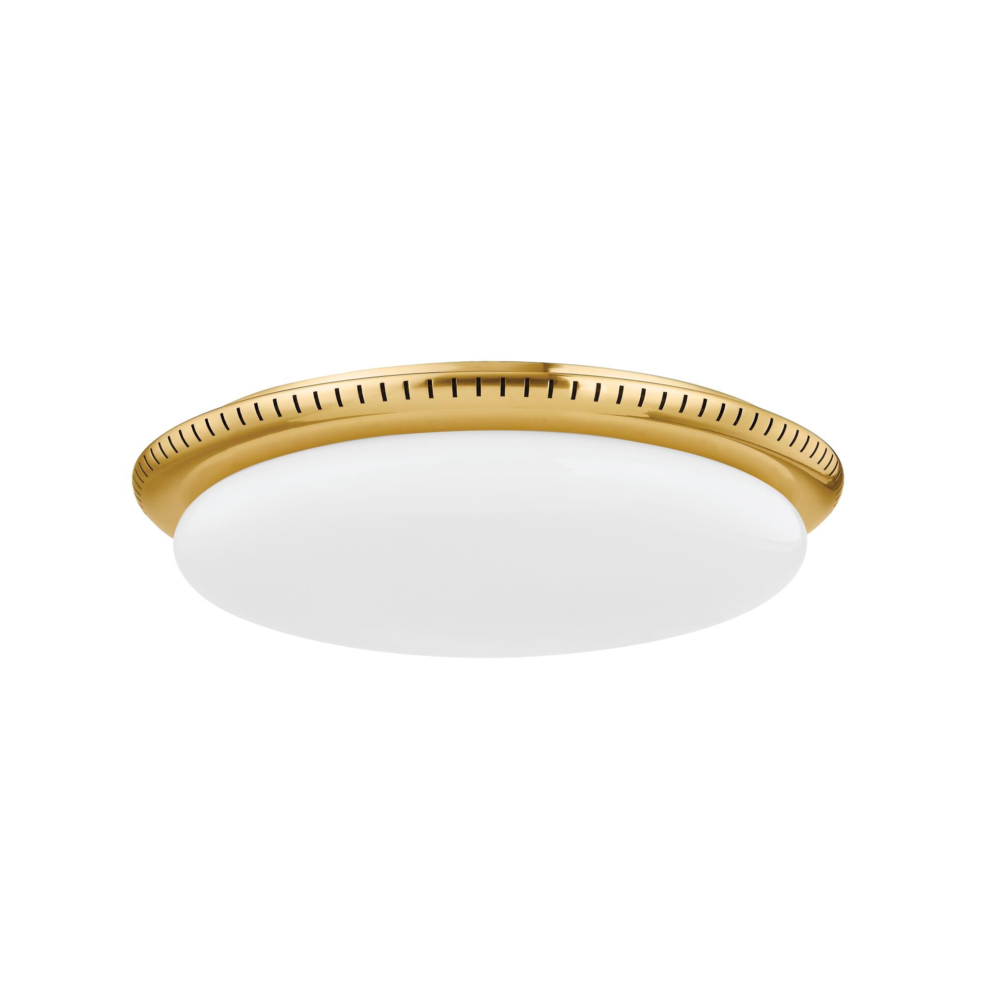 Shown in Aged Brass finish and Opal Shiny glass