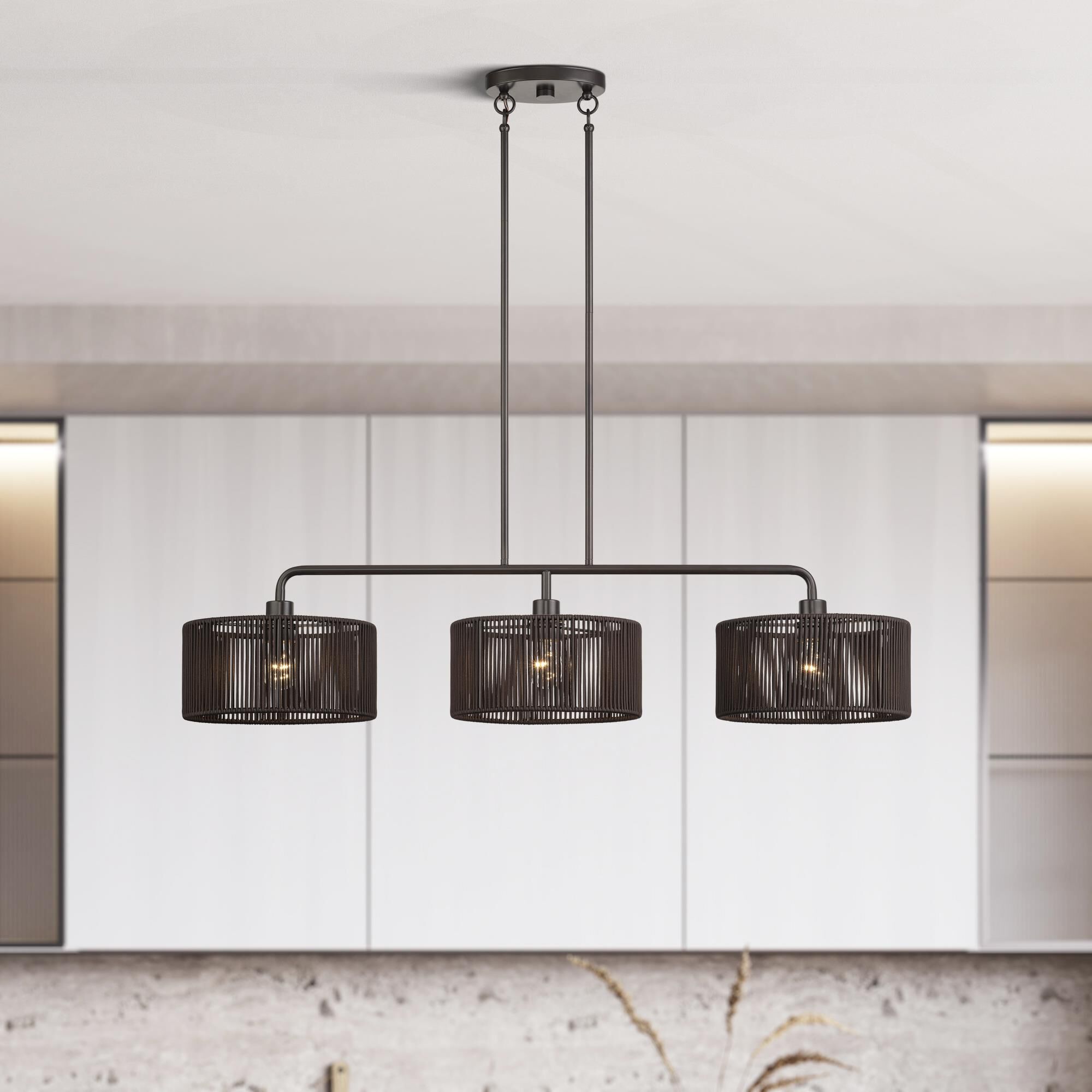 Shown in English Bronze finish and Hand-Woven Dark Chocolate Color Polyester Rope shade