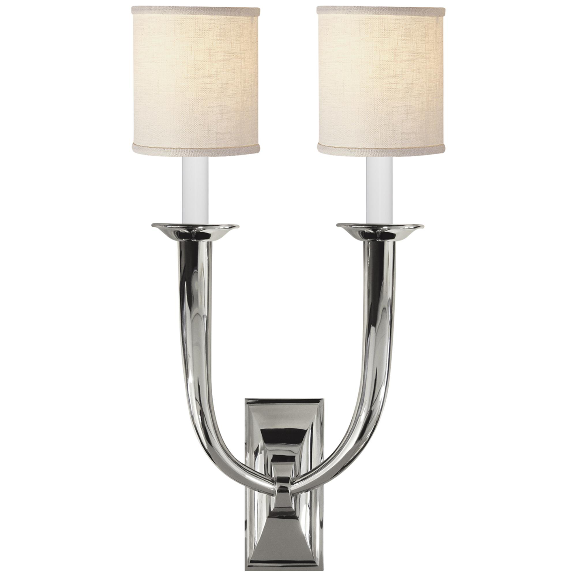 Shown in Polished Nickel finish and Linen shade