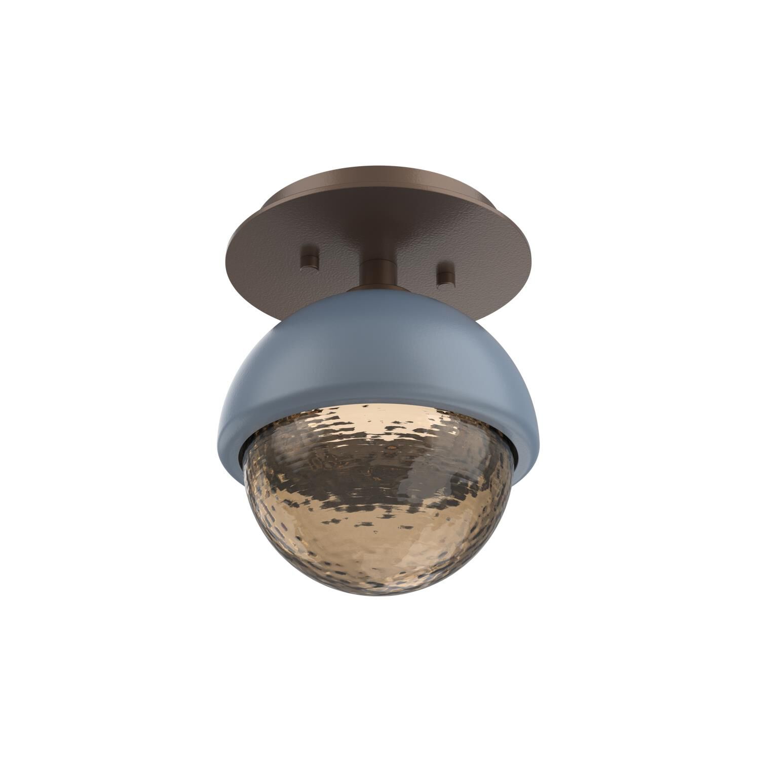Shown in Burnished Bronze finish and Bronze glass and Poppy Blue accent