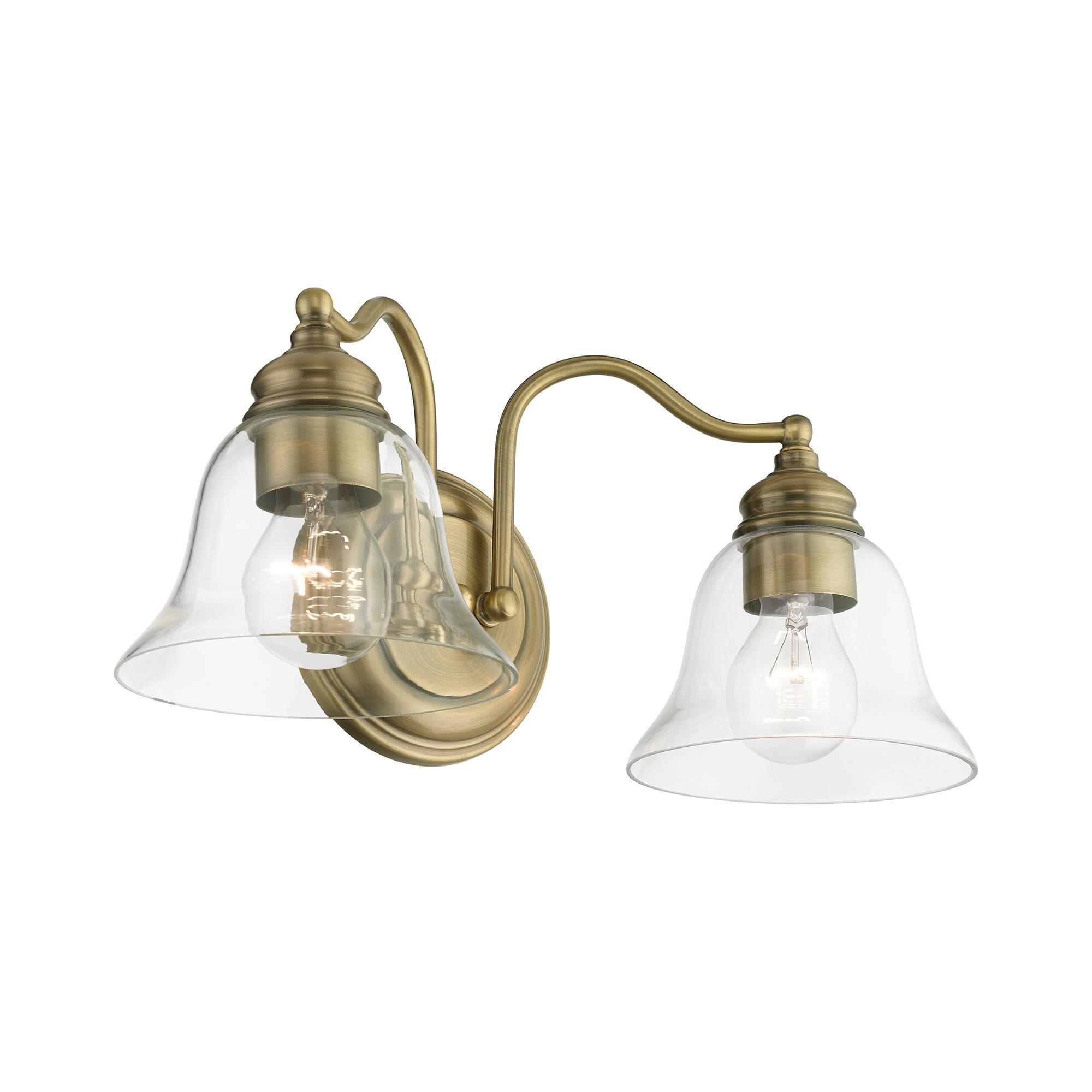 Shown in Antique Brass finish and Hand Blown Clear glass