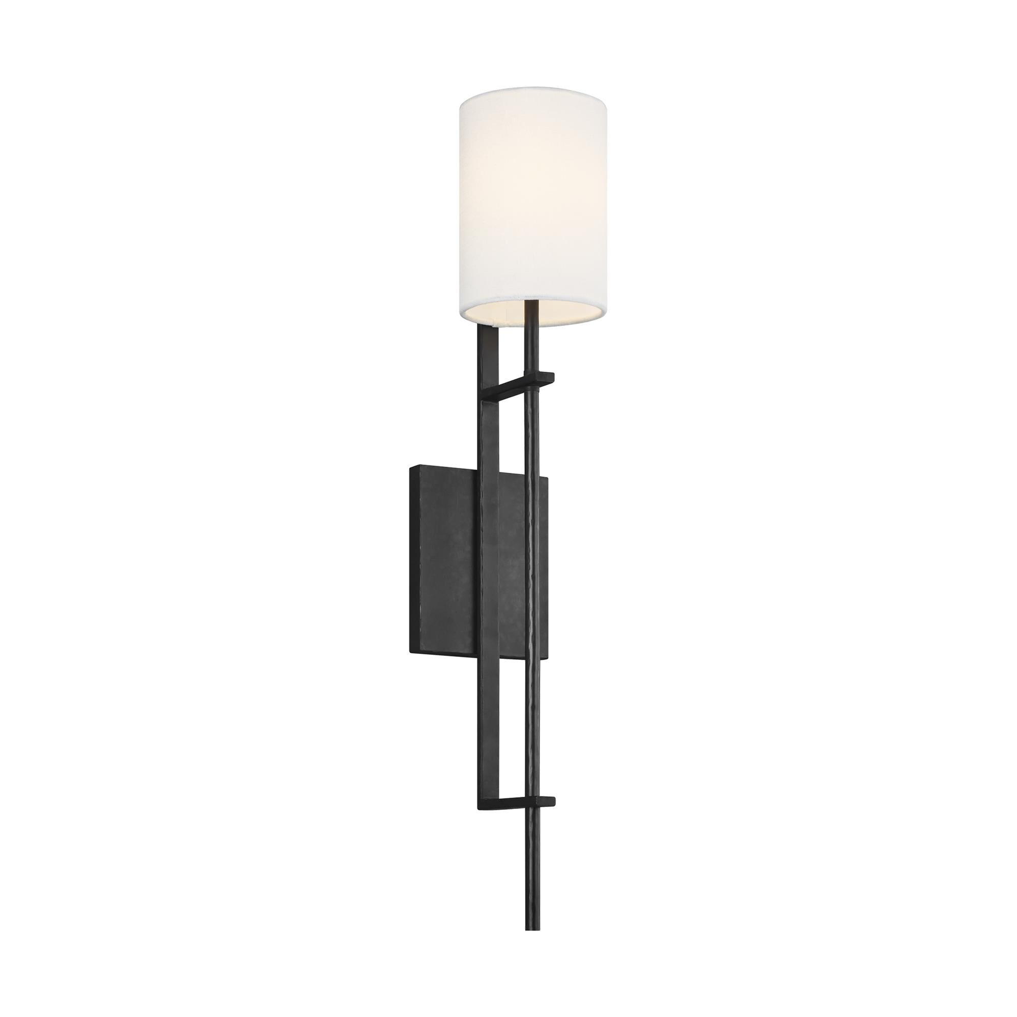 Shown in Aged Iron finish and White Linen shade