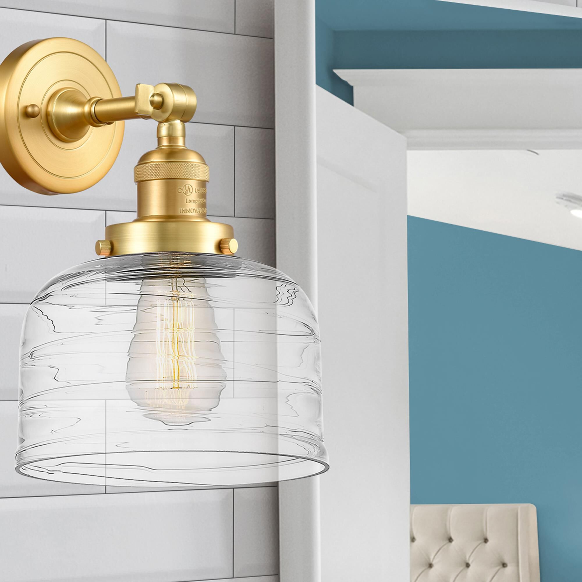 Shown in Satin Gold finish and Clear glass