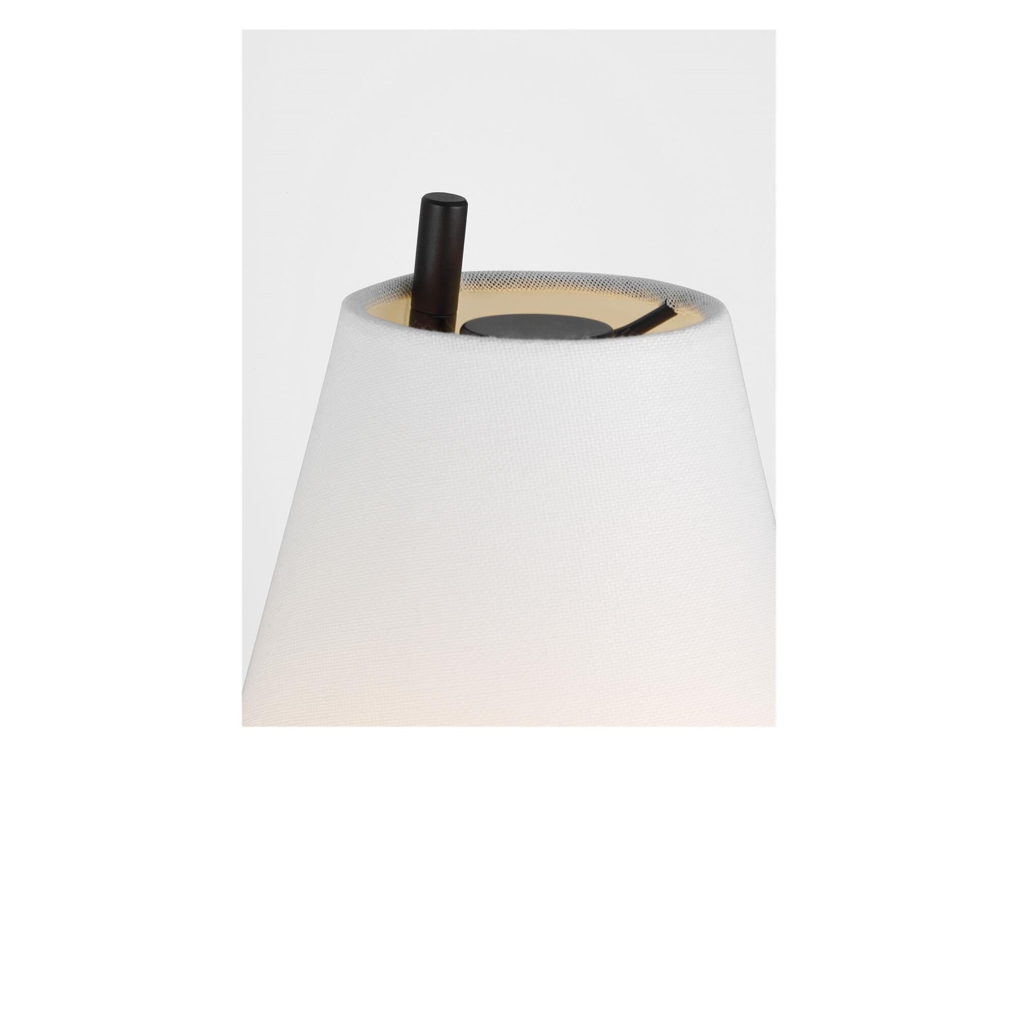 Shown in Aged Iron finish and White Linen Fabric shade