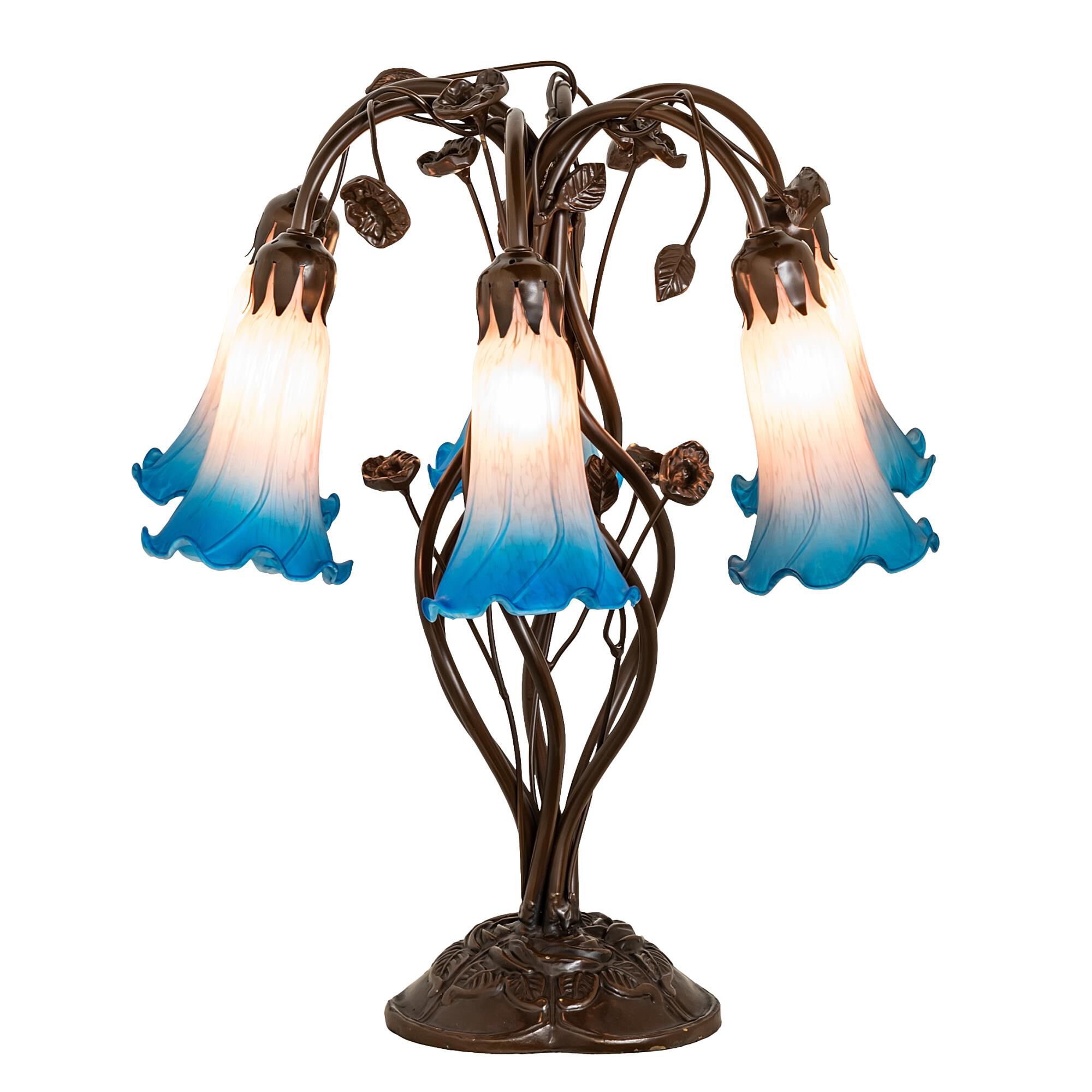 Shown in Mahogany Bronze finish and Pink;Blue glass