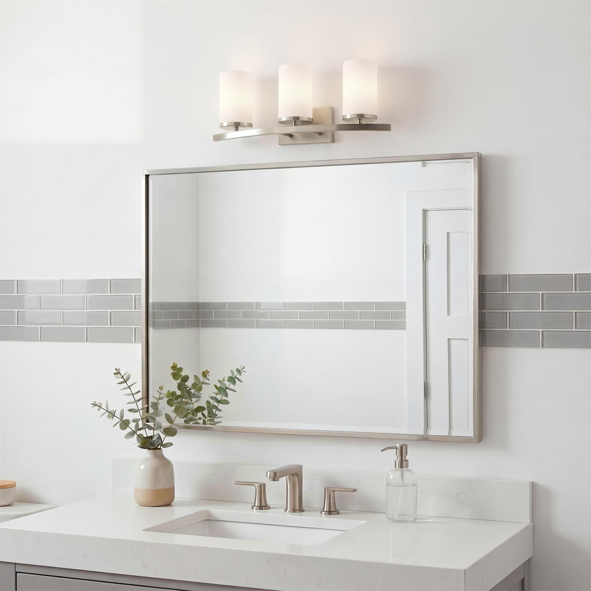 Shown in Brushed Nickel finish and Satin Etched Cased Opal glass