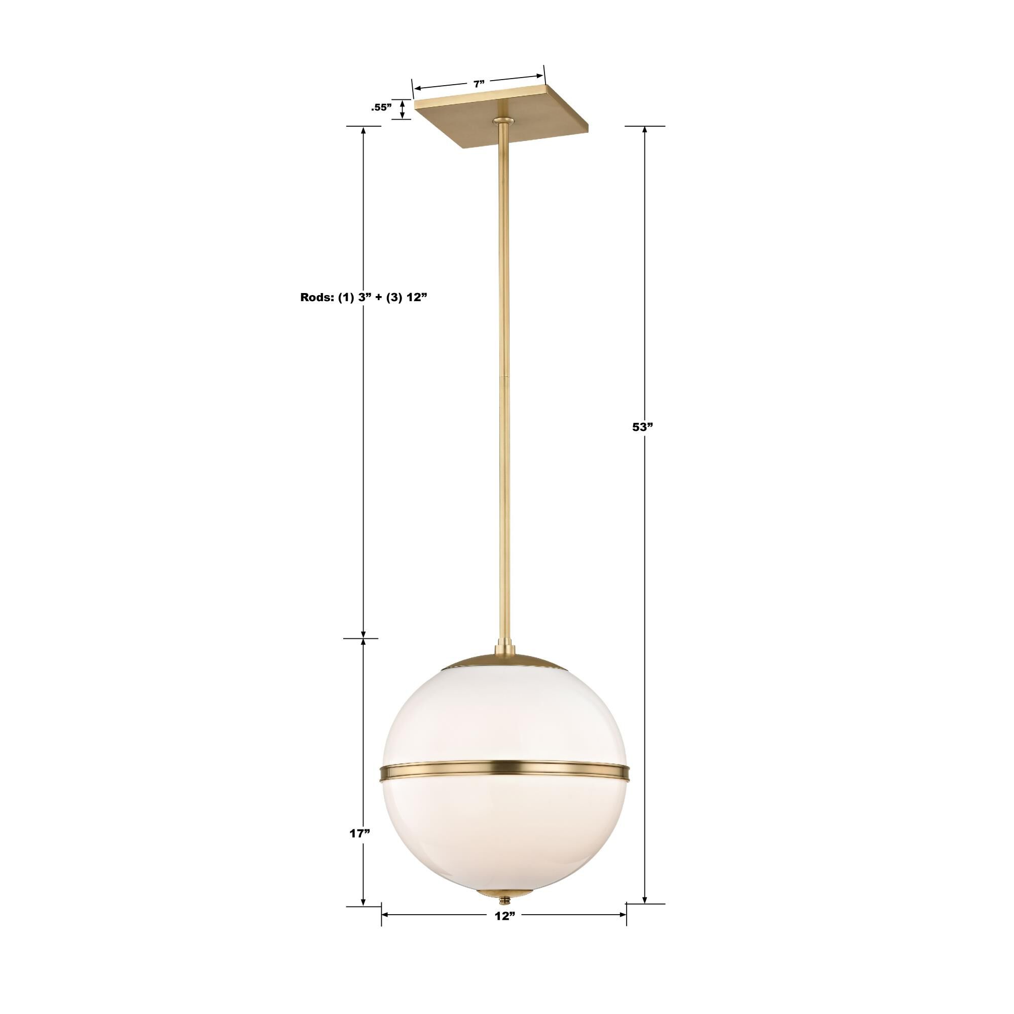 Shown in Aged Brass finish and Glass glass and White shade