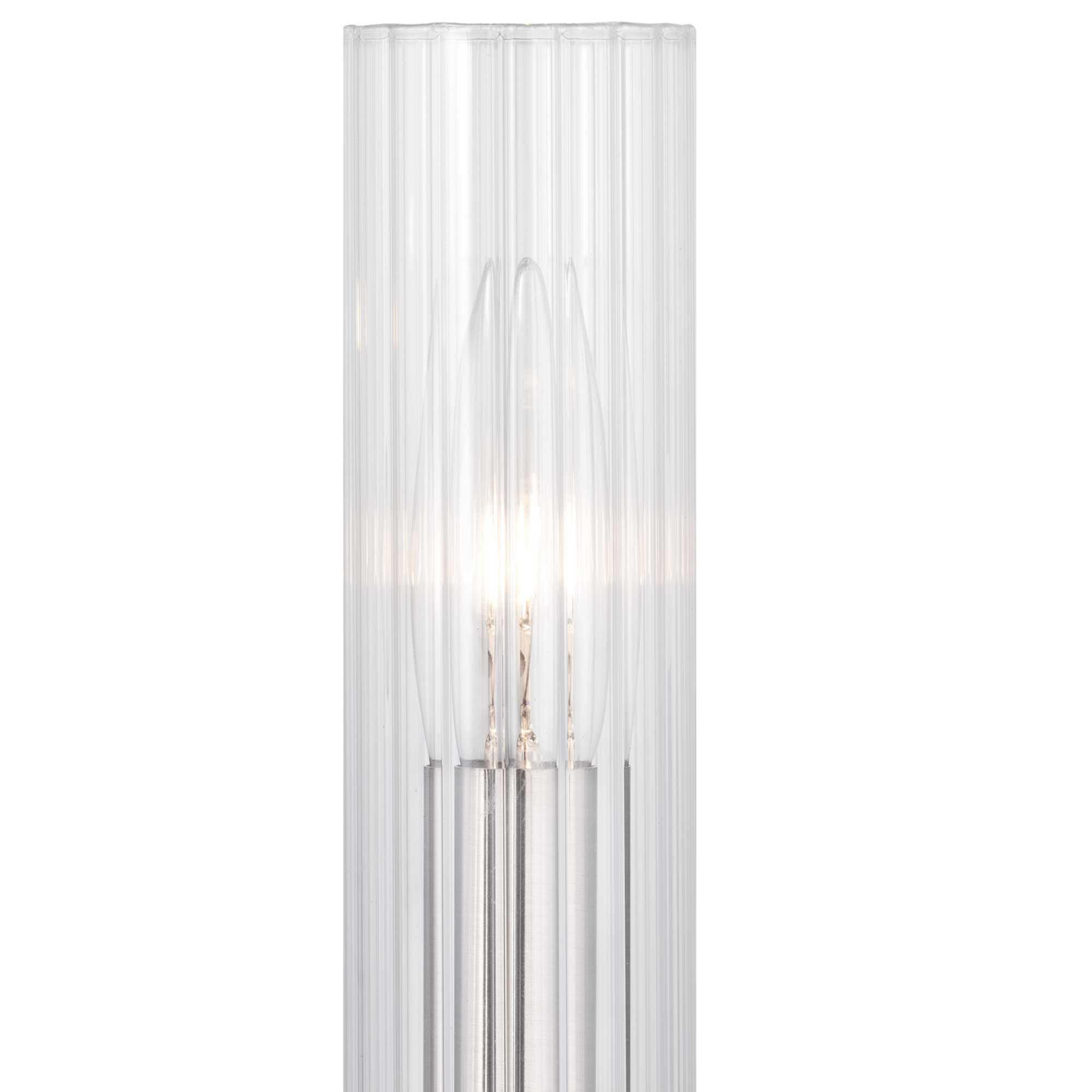 Shown in Brushed Nickel finish and Clear Fluted Ribbed glass