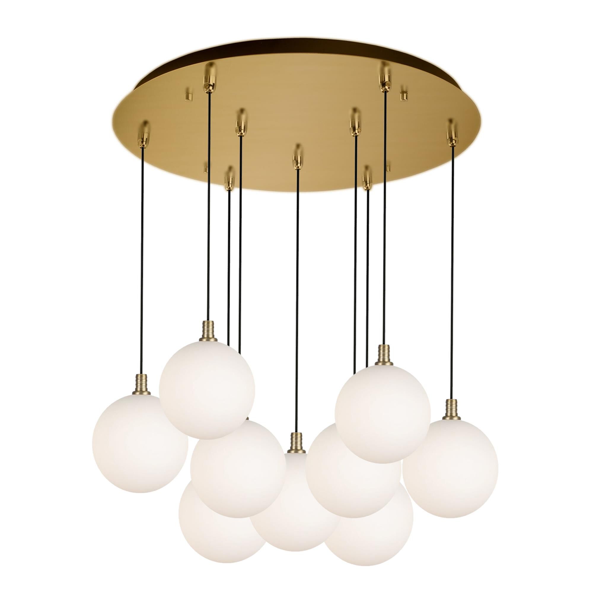 Shown in Brushed Gold finish and Opal glass