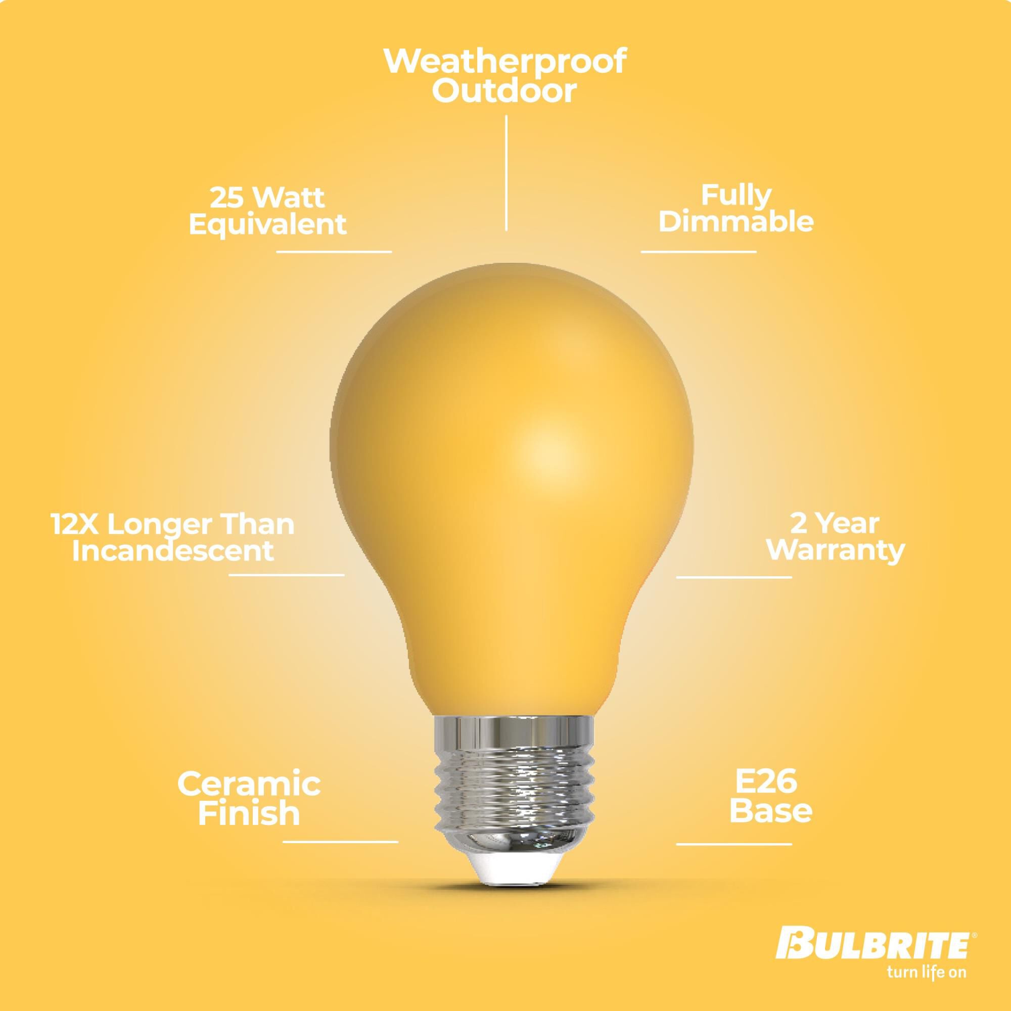 Ceramic Yellow A19 Base E26 LED Light Bulb,