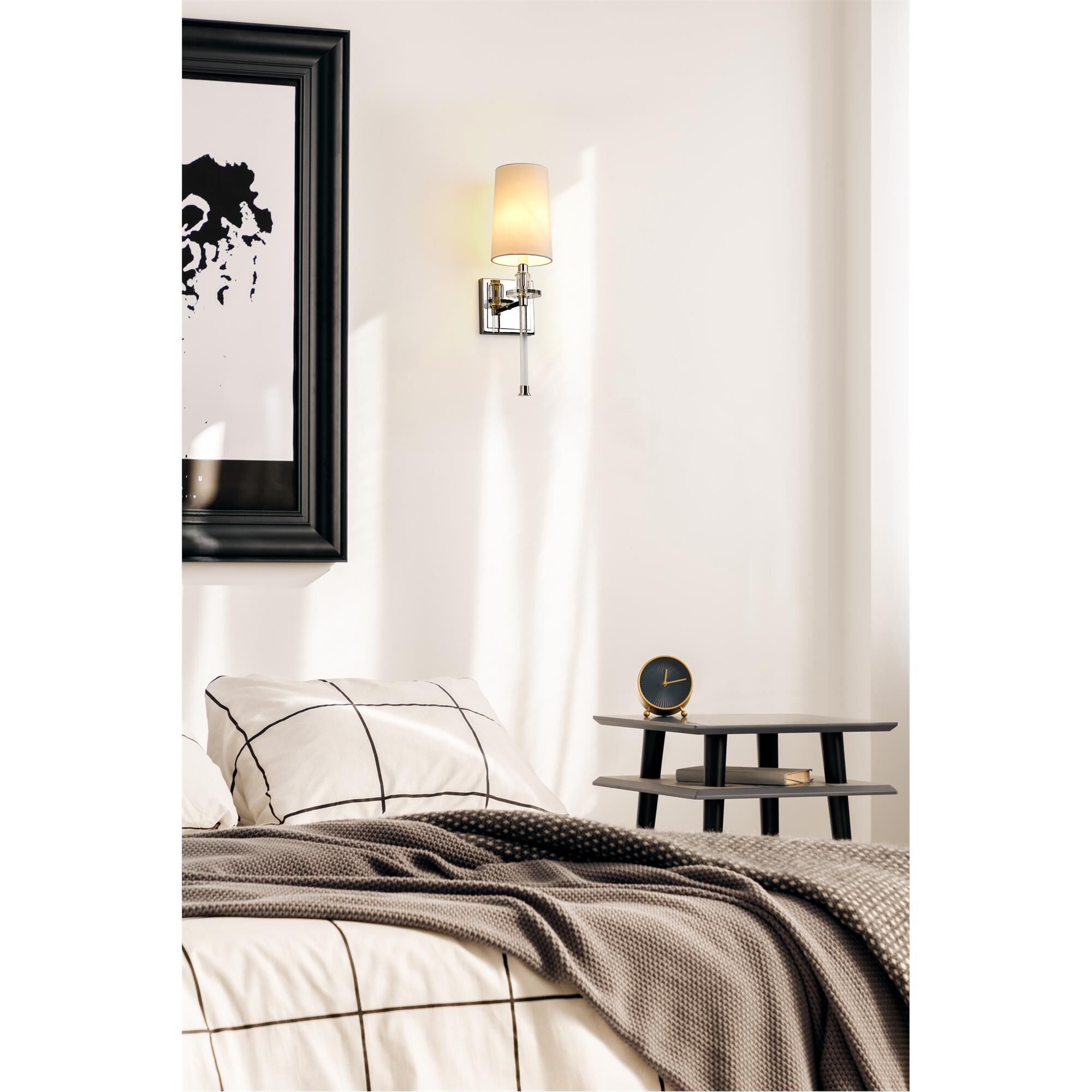 Shown in Polished Nickel finish and Fabric glass and Fabric shade