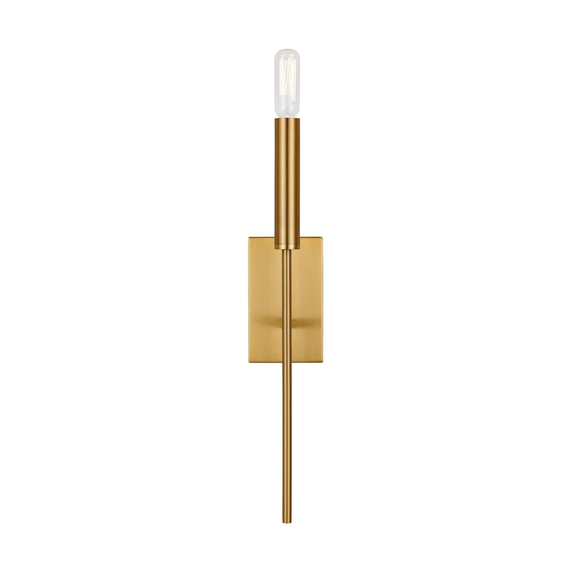 Shown in Burnished Brass finish and White Linen shade