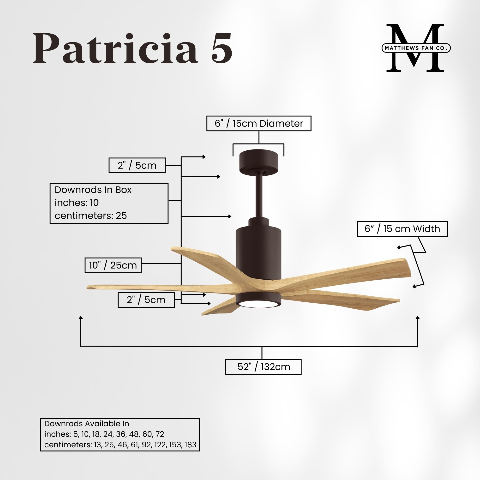 Patricia 52 Inch Ceiling Fan with Light Kit by Matthews Fan Company
