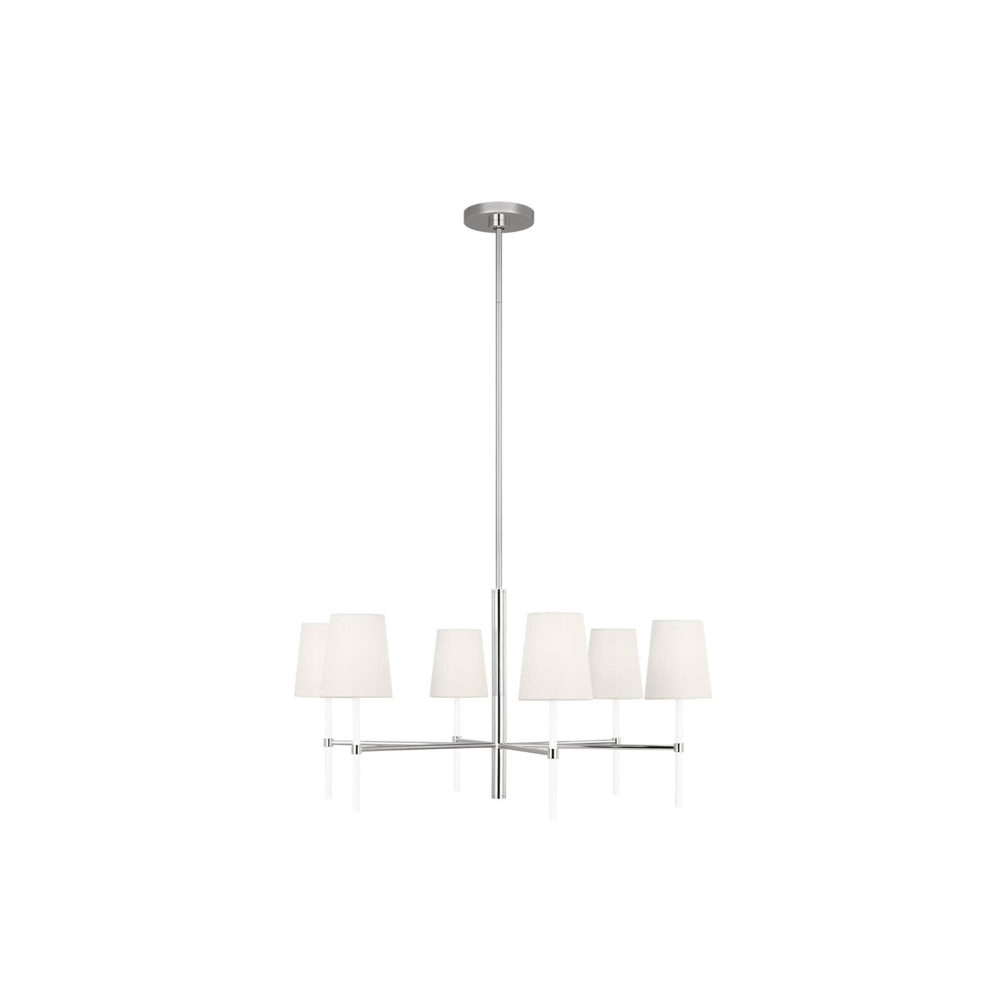 Shown in Polished Nickel finish and White Linen Fabric shade
